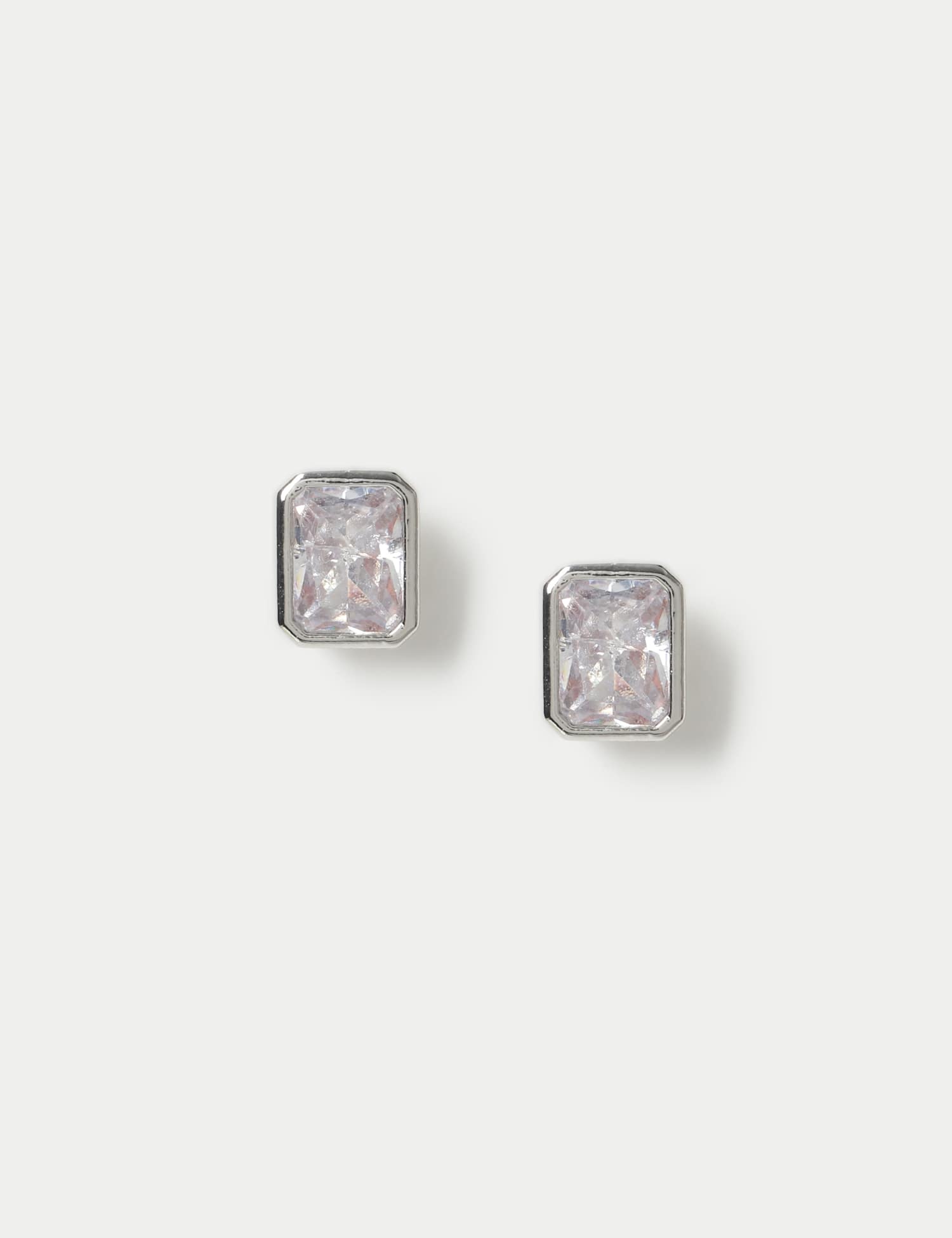 M&S Platinum Plated Rectangle Stud Earrings Silver