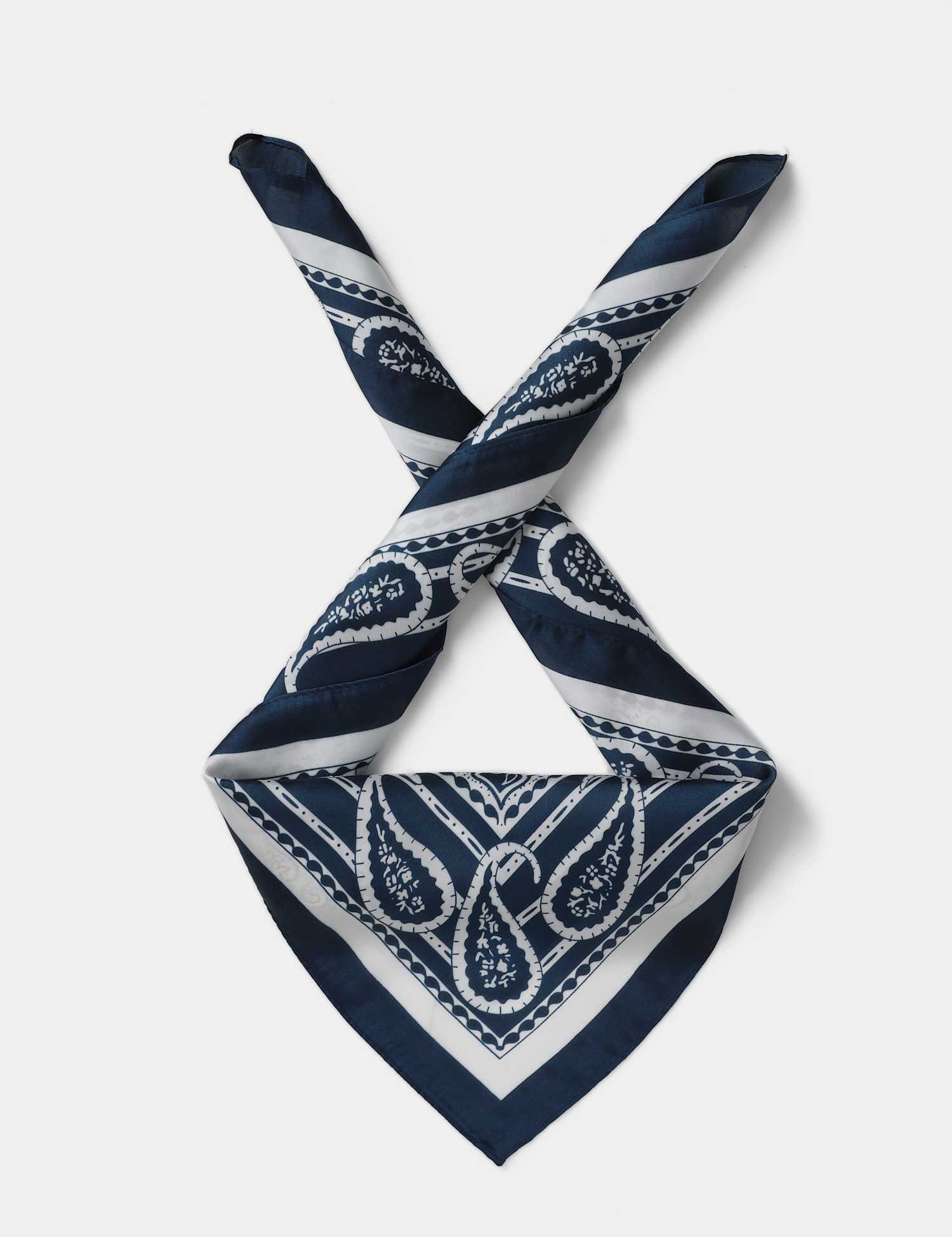 M&S Navy White Paisley Scarf Blue