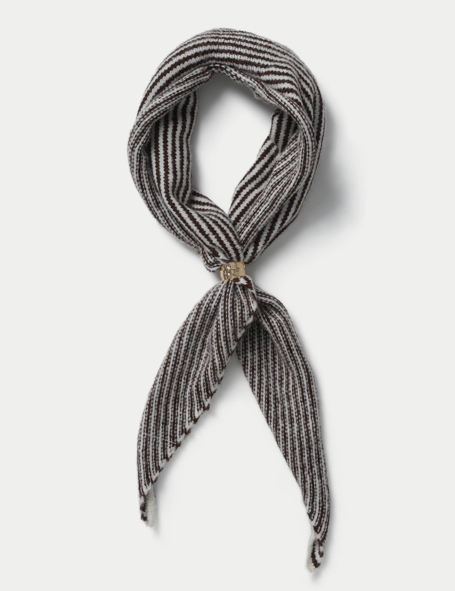 M&S Brown Stripe Thick Toggle Scarf White/Black
