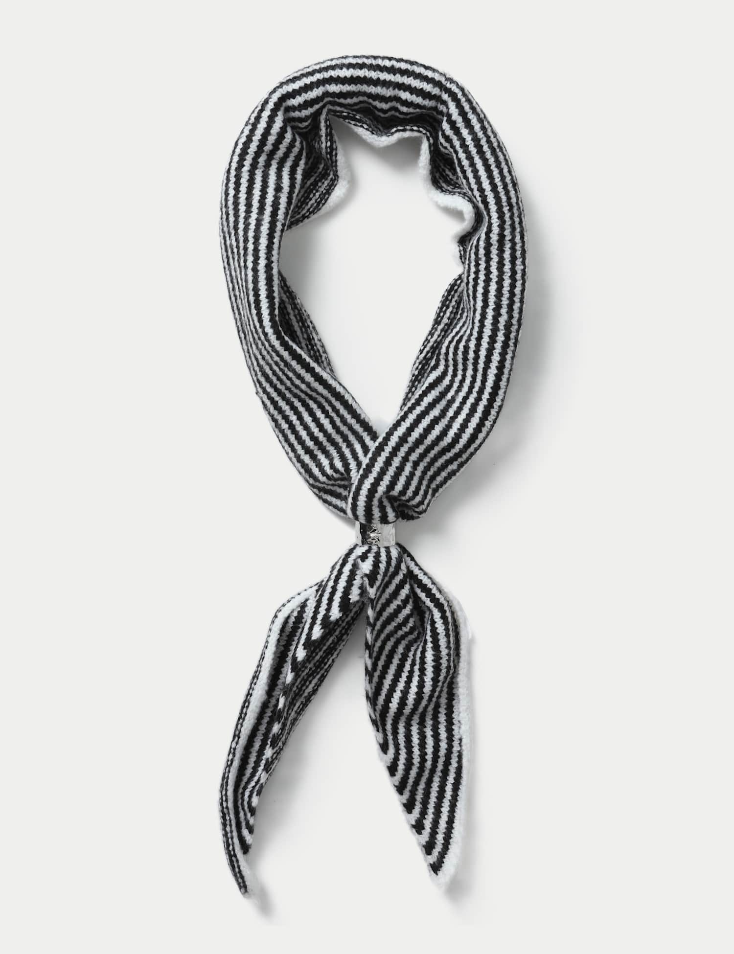 M&S Knitted Toggle Mono Stripe Scarf White/Black