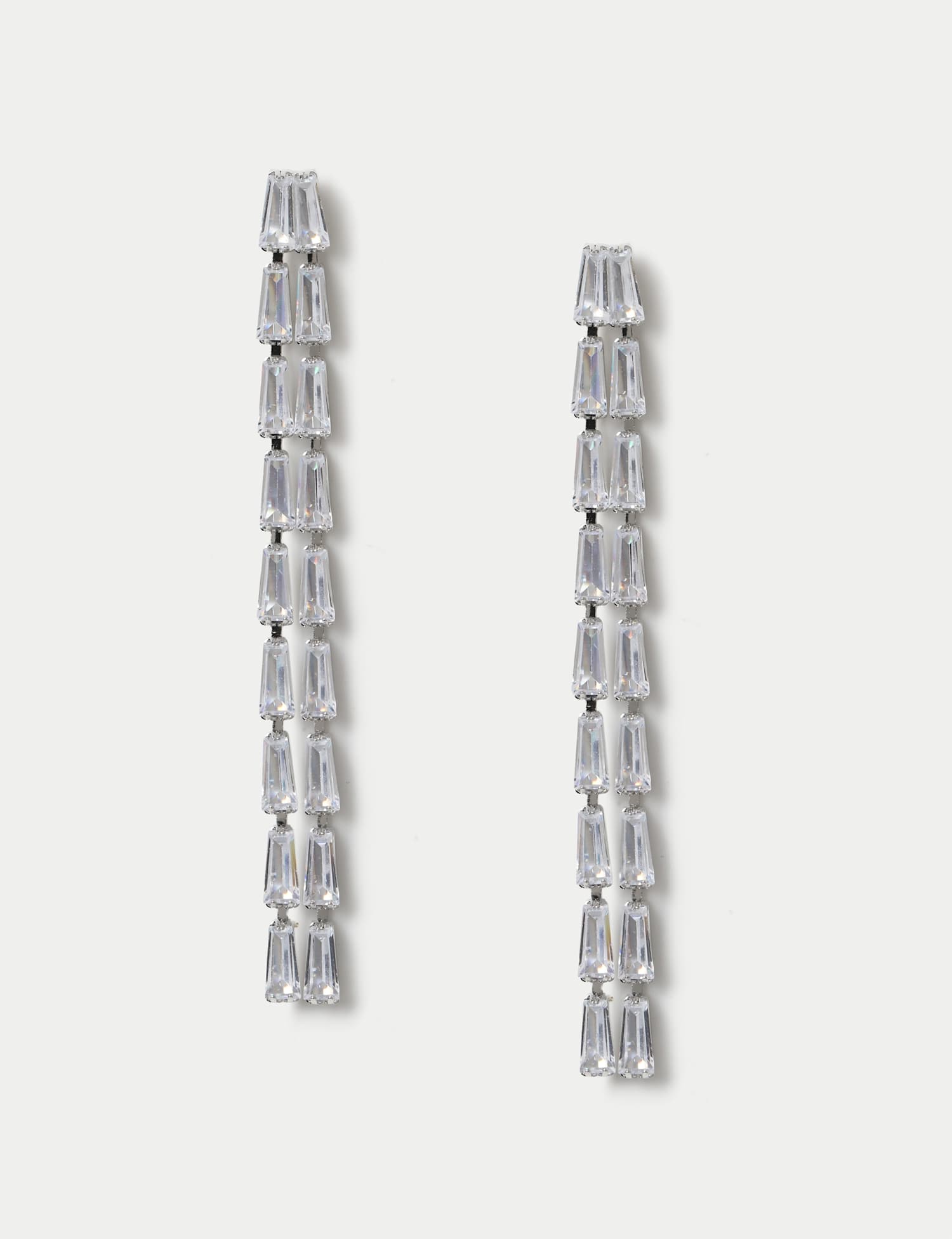 M&S Skinny Crystal Long Drop Earrings Clear