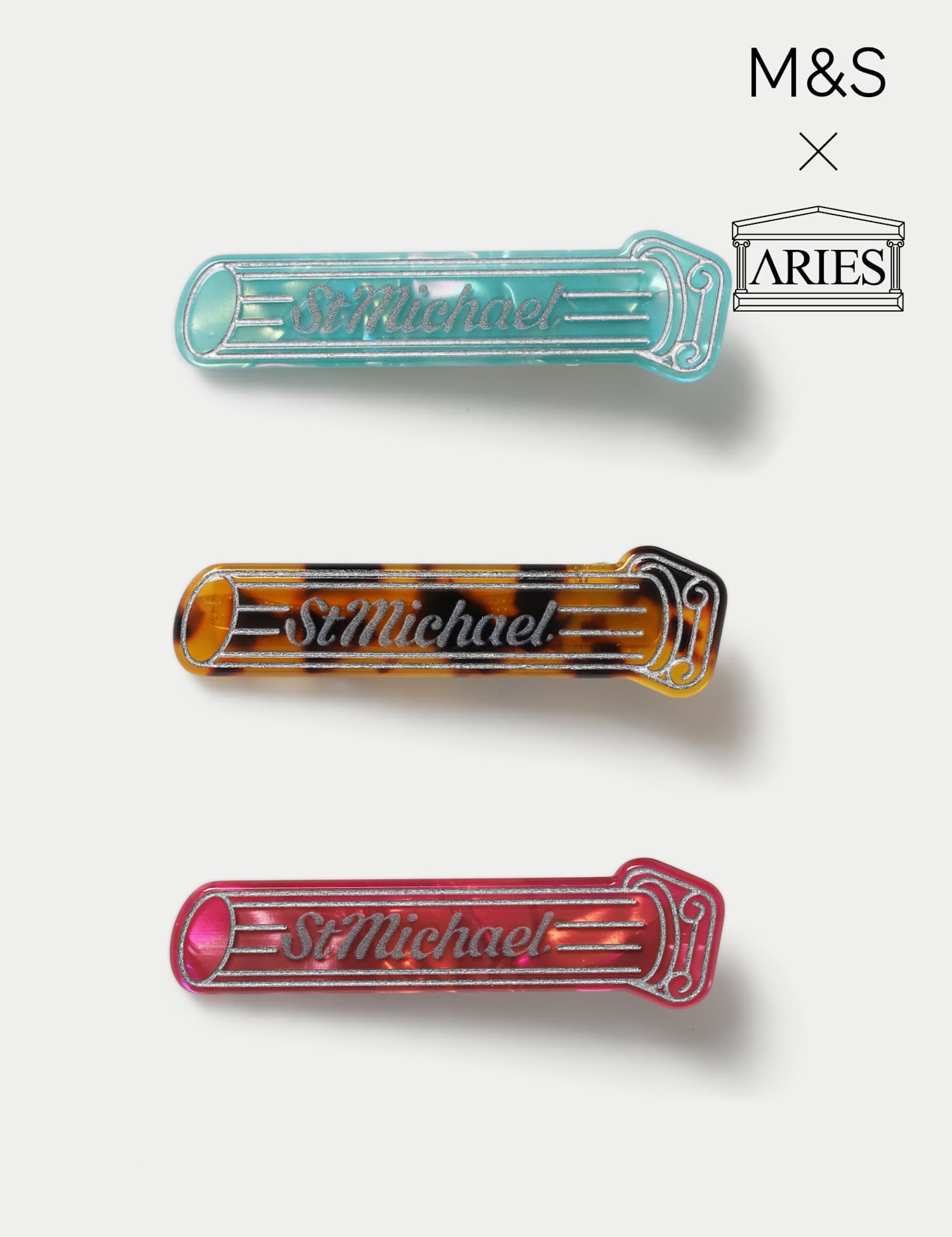 M&S x Aries 3 Pack Resin Hair Slides Multi