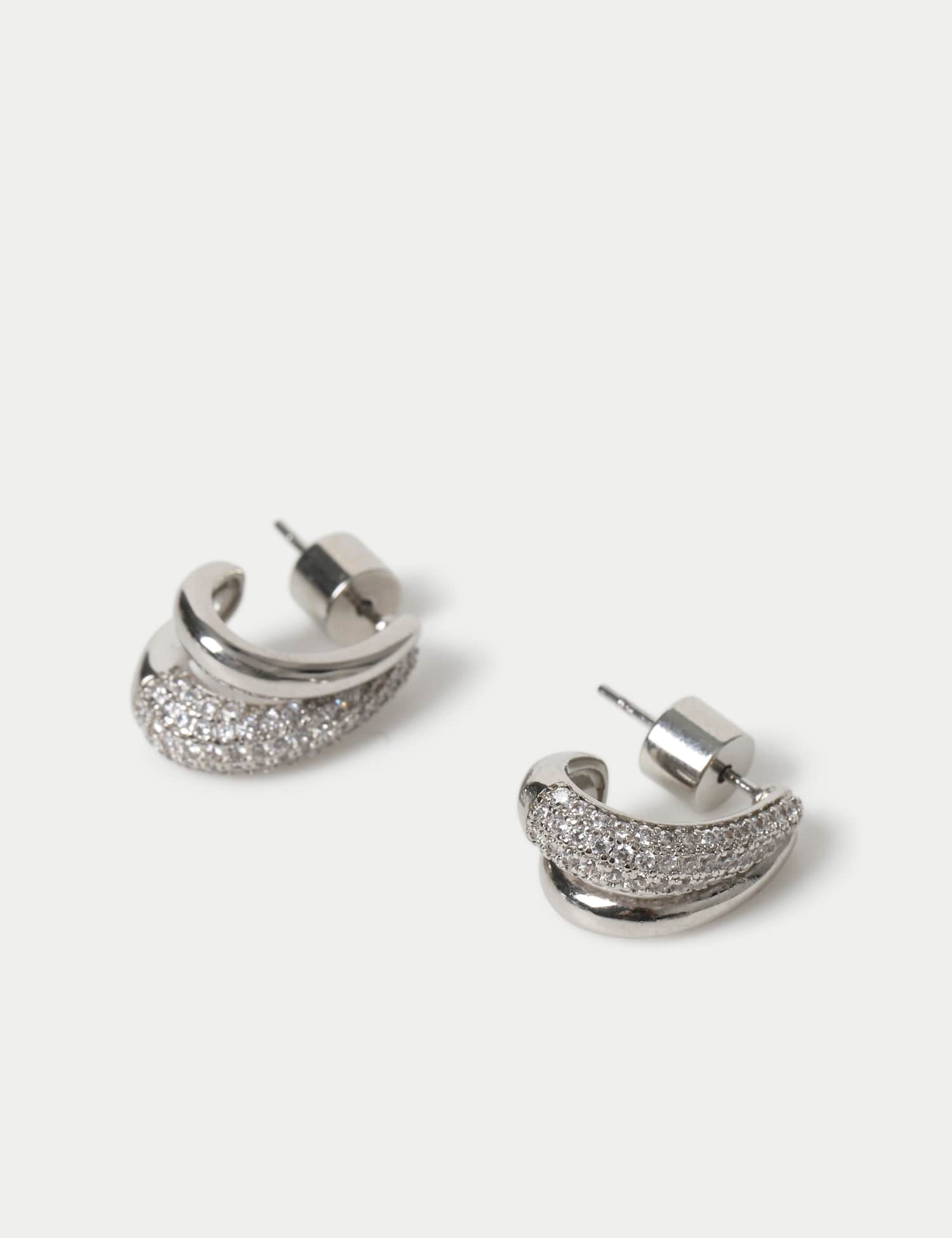 M&S Platinum Plated Double Hoop Earring Silver