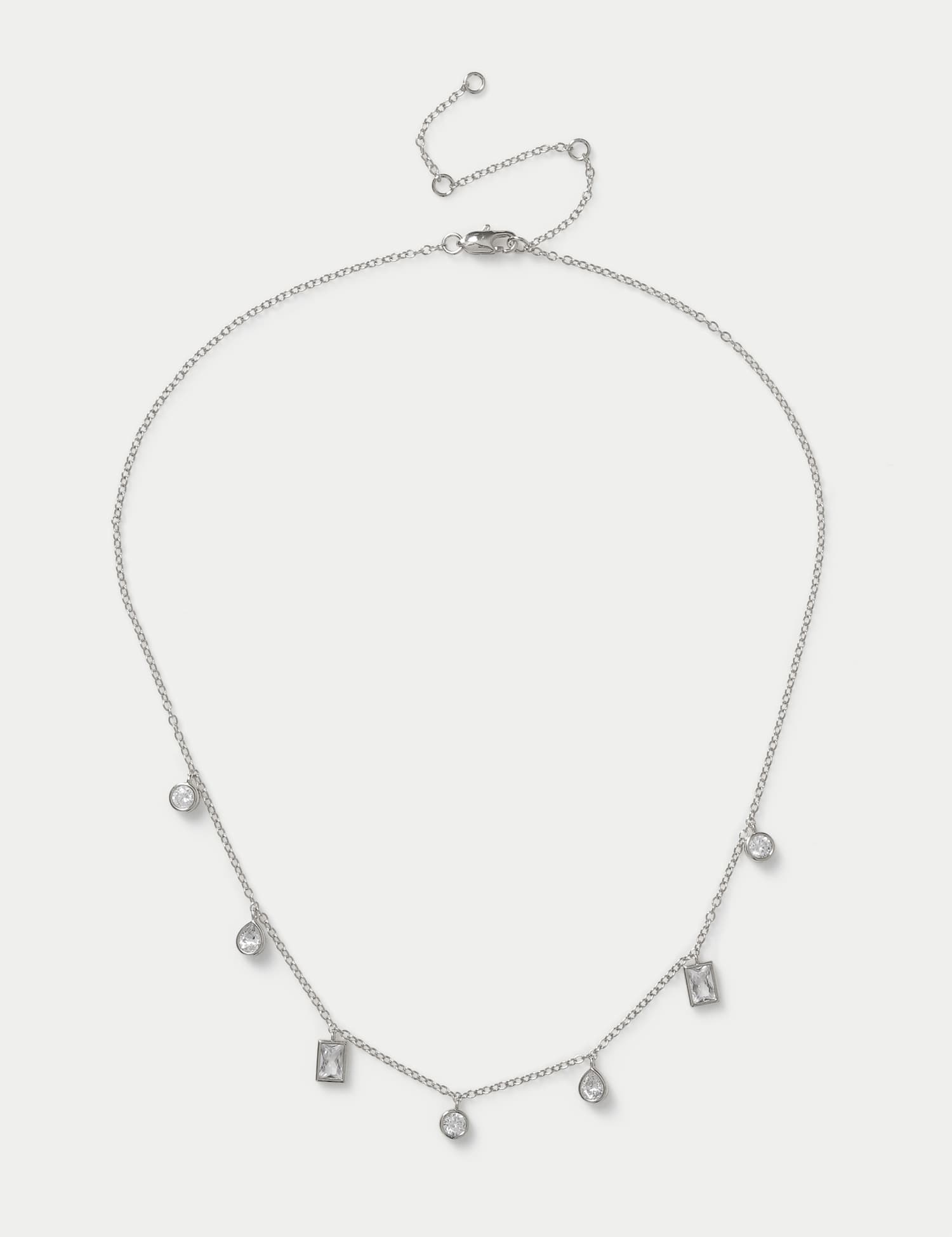 M&S Platinum Plated Mixed Shape CZ Necklace Silver