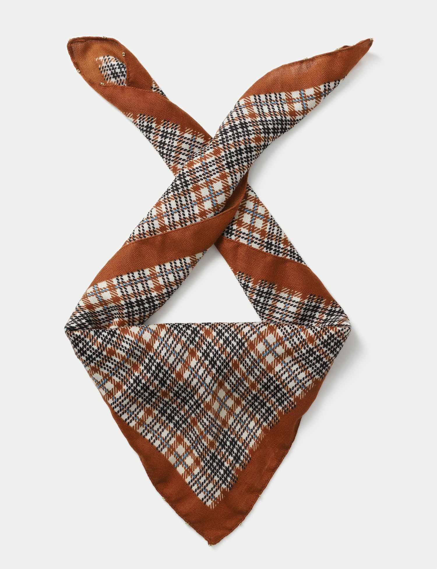 M&S Beaded Edge Check Scarf Brown Mix