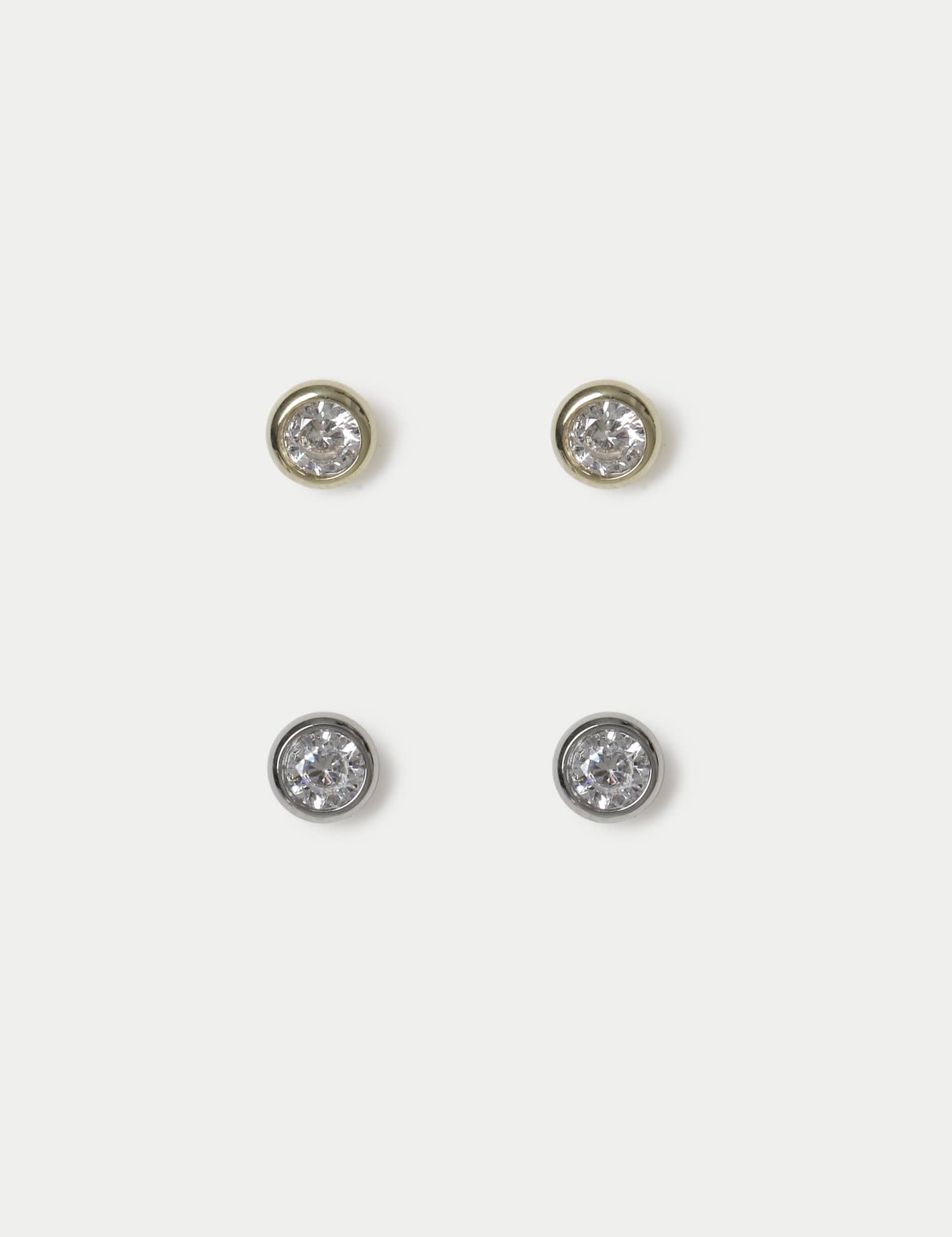M&S Auto Mixed Metal CZ 2 Pack Stud Earrings Metallic