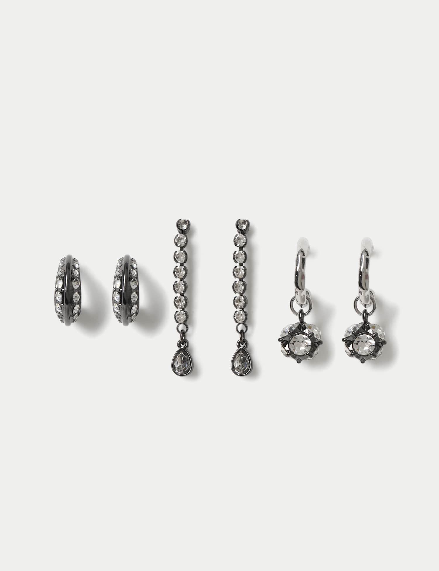 M&S Gunmetal Crystal Pack Drop Hoop Earrings Dark Grey