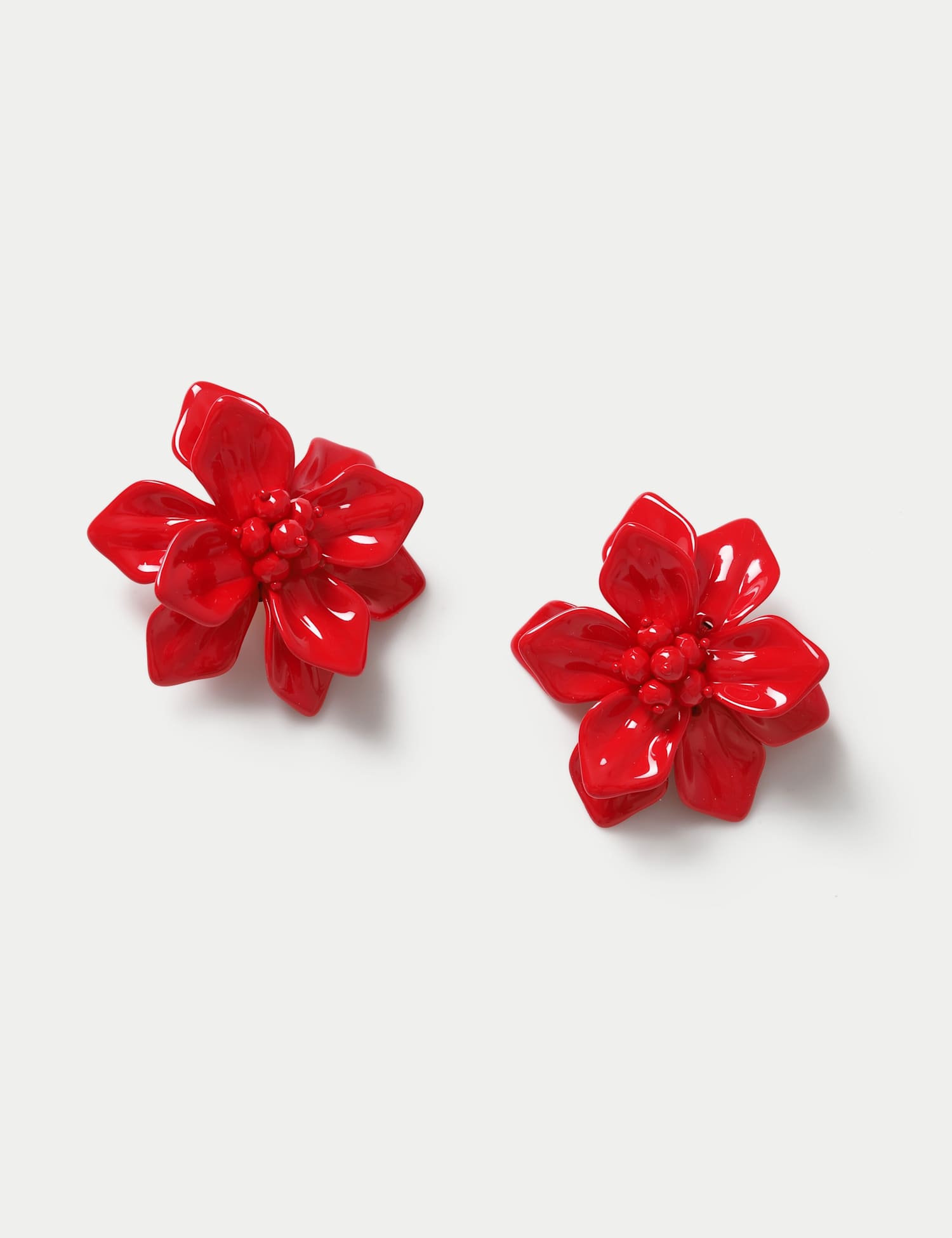 M&S Ww Red Flower Statement Earrings Red