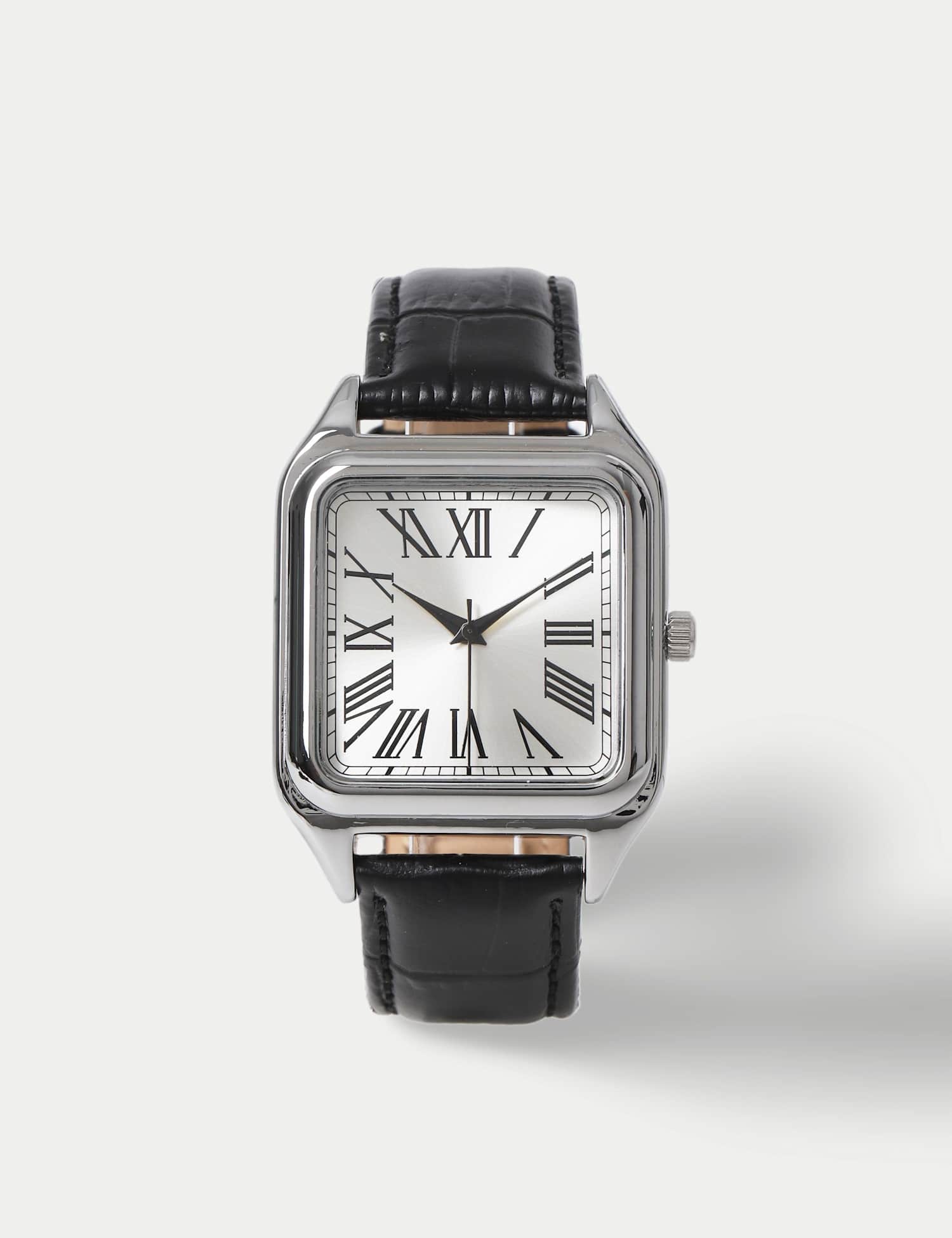 M&S Genuine Leather Square Classic Watch Black