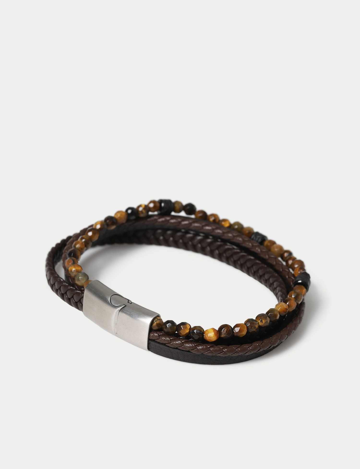 M&S Genuine Leather Natural Stone Bracelet Brown