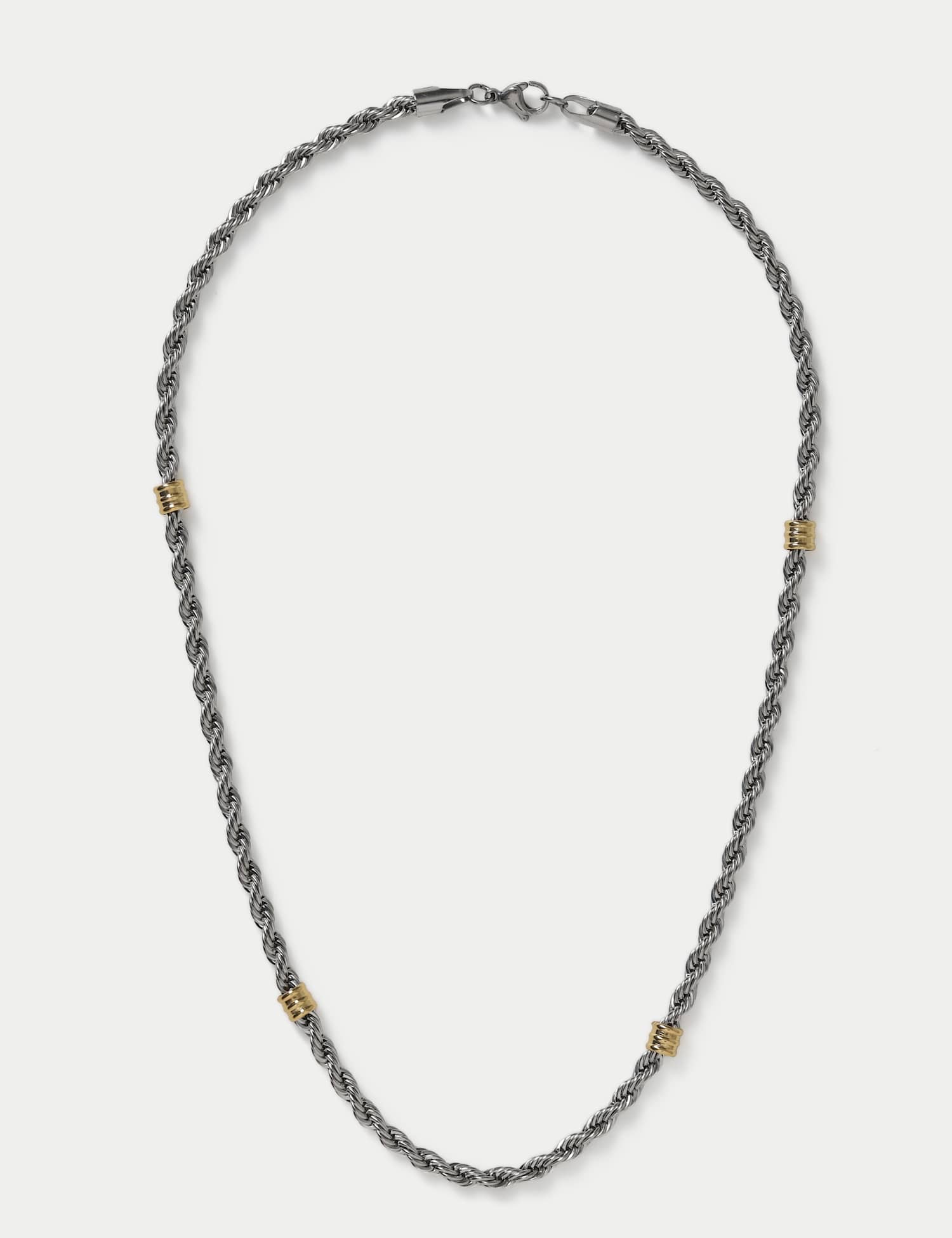 M&S Mixed Mextal Textured Chain Necklace Metallic
