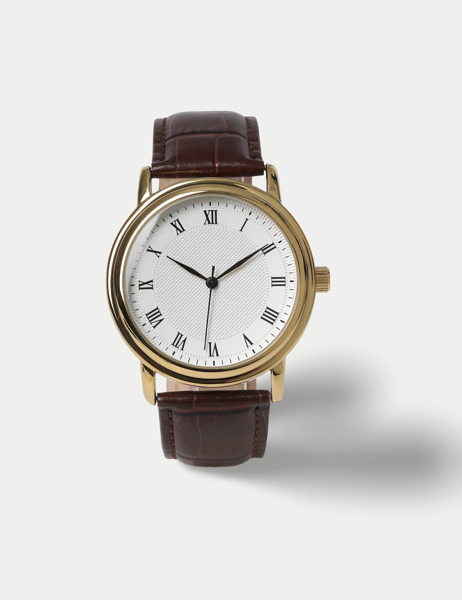 M&S Gold Classic Leather Strap Watch Brown