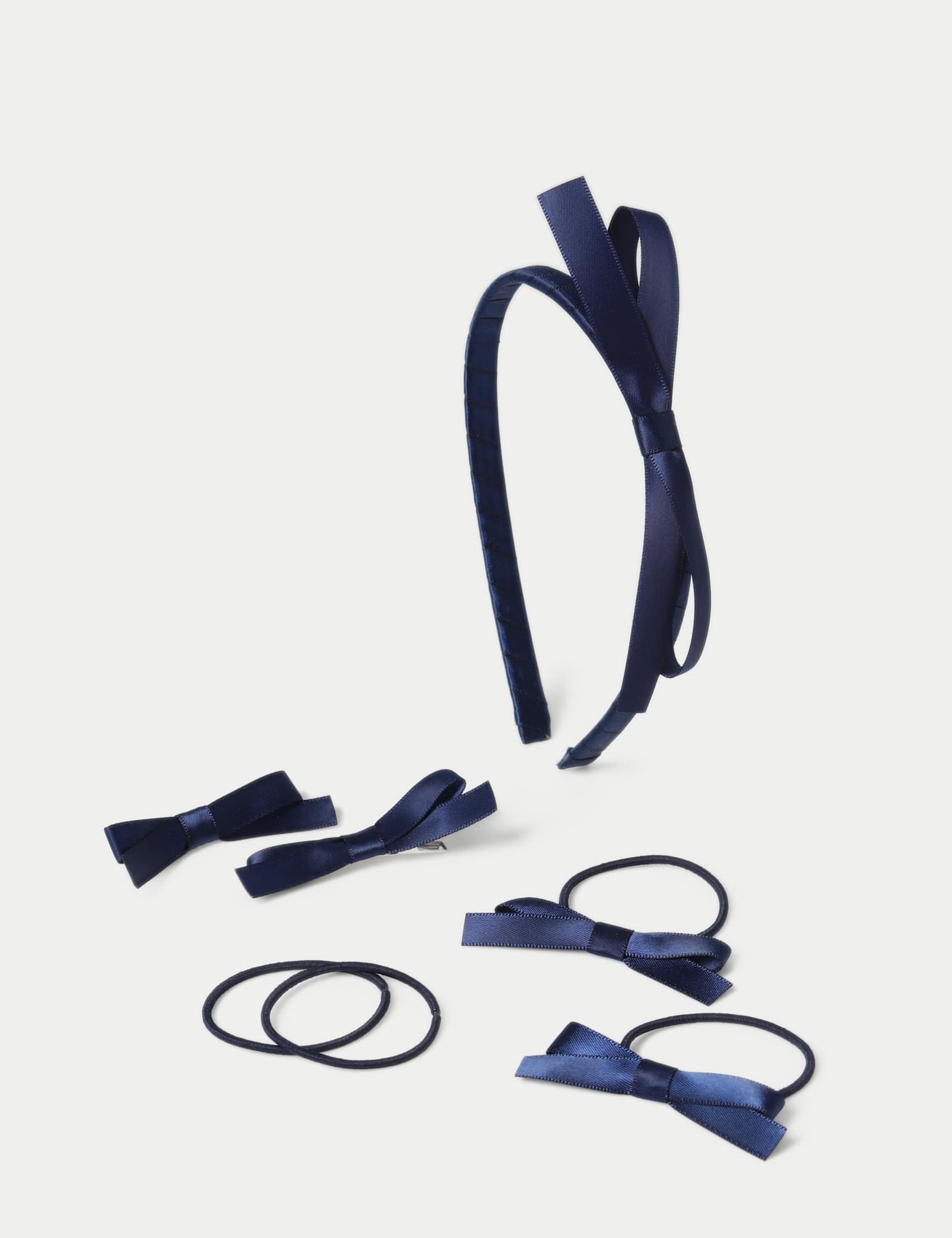 M&S Back To School Navy Satin Bow Set Navy
