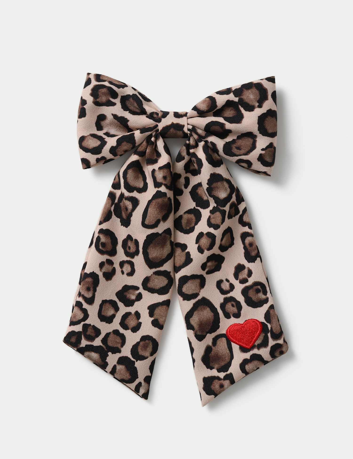 M&S Leopard Print Heart Embroidered Bow Brown