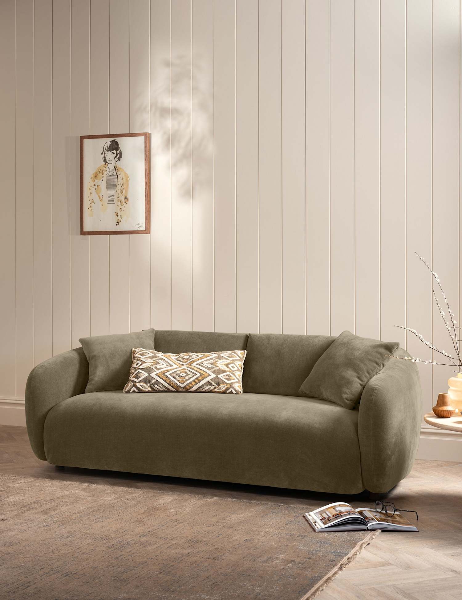 BARKER AND STONEHOUSE Cocoon Chenille 3 Seater Curved Sofa Light Grey