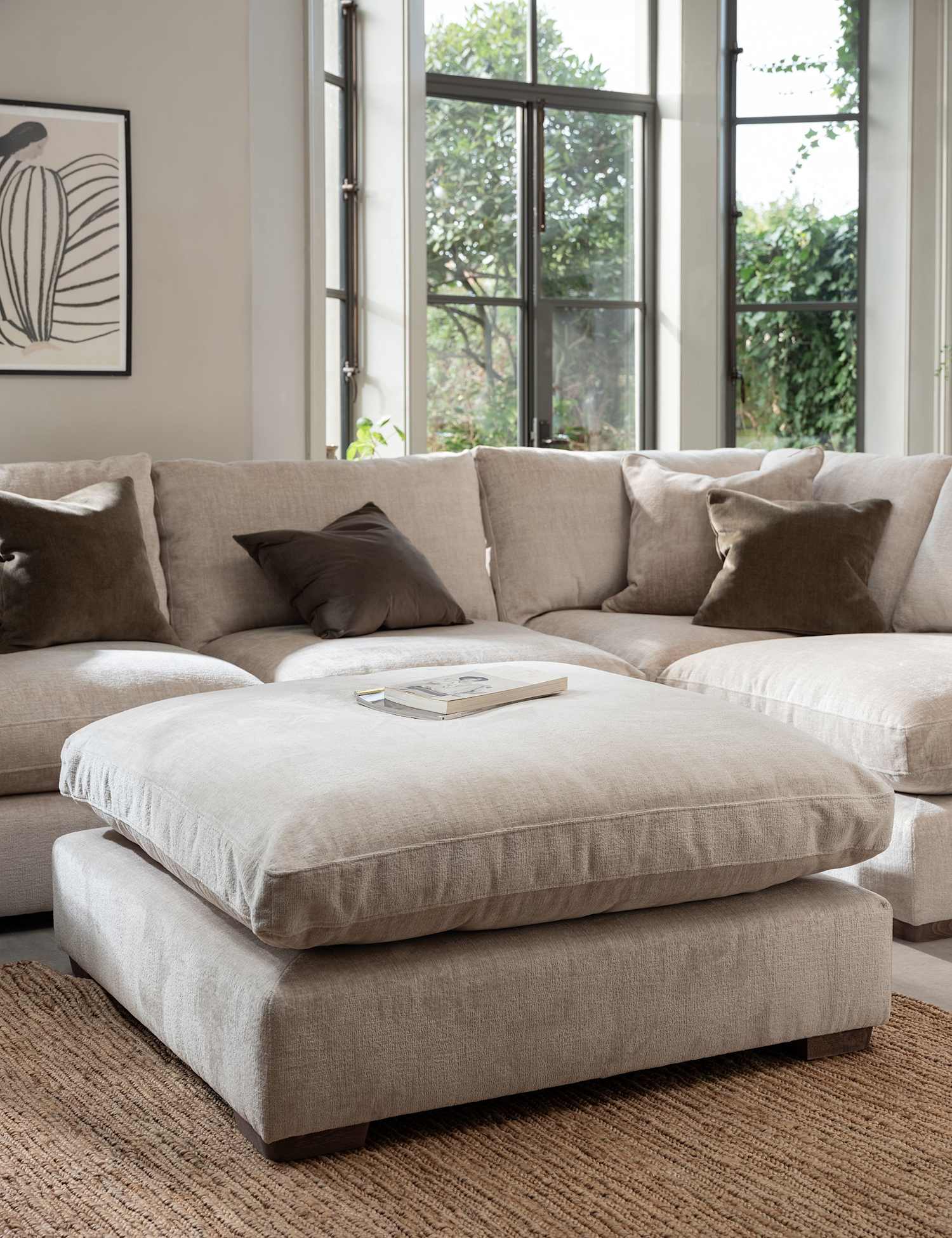 BARKER AND STONEHOUSE Palmer Textured Chenille Footstool Neutral