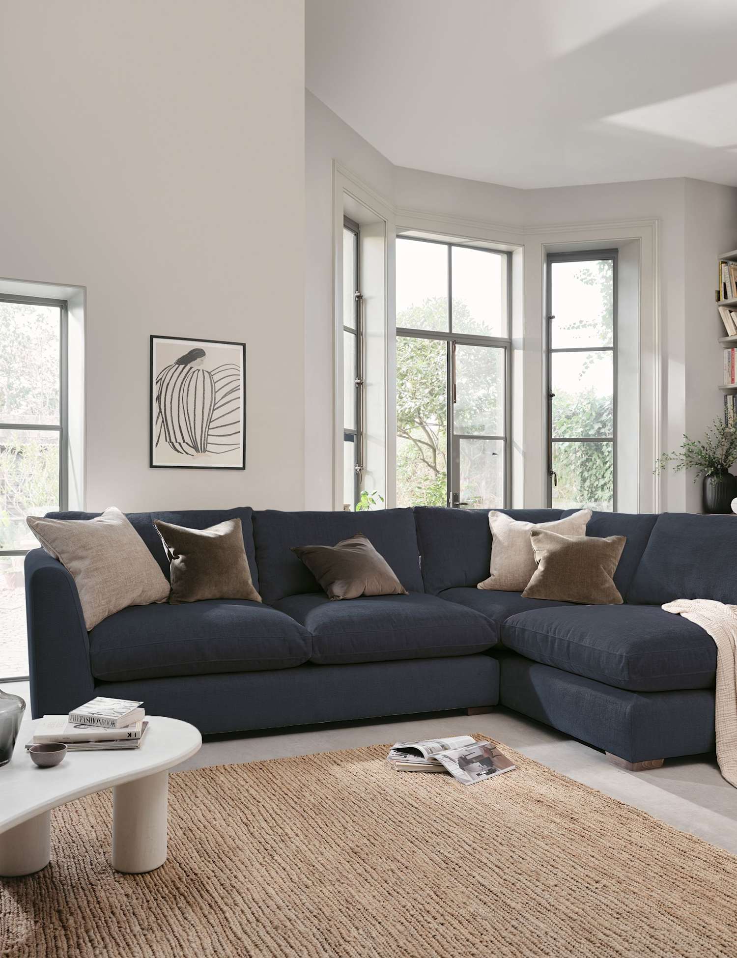 BARKER AND STONEHOUSE Palmer Textured Chenille Right Hand Corner Sofa Navy