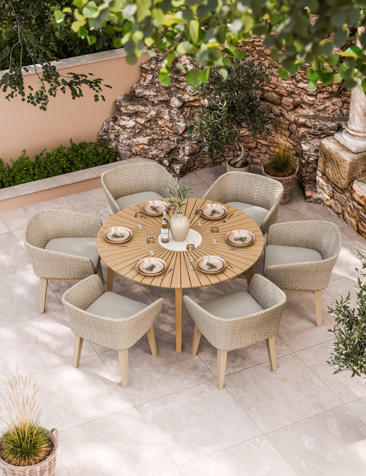 Royalcraft Roma 6 Seater Sunray Insert Dining Set Beige