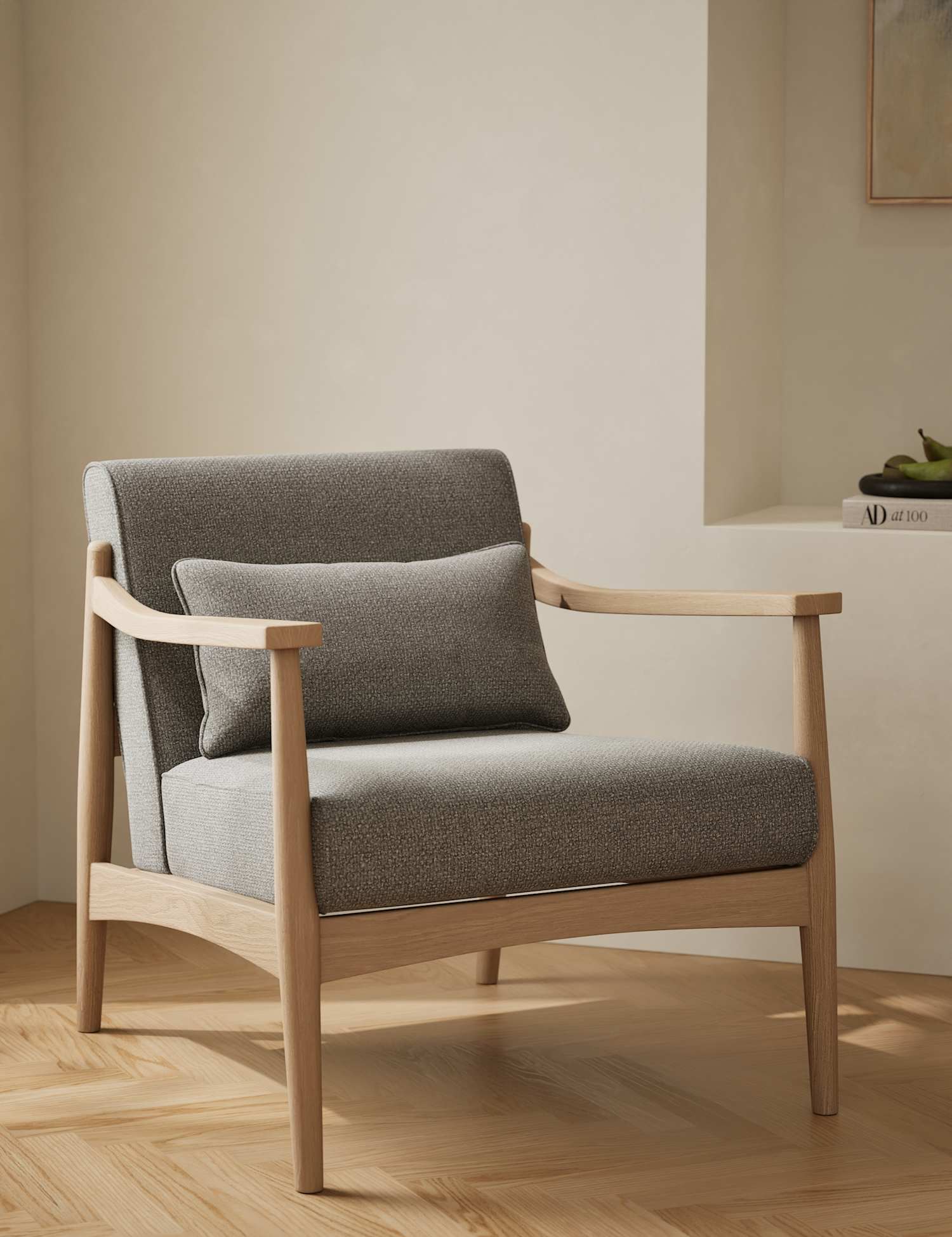 Gallery Direct Sherwood Light Oak Chenille Accent Chair Grey