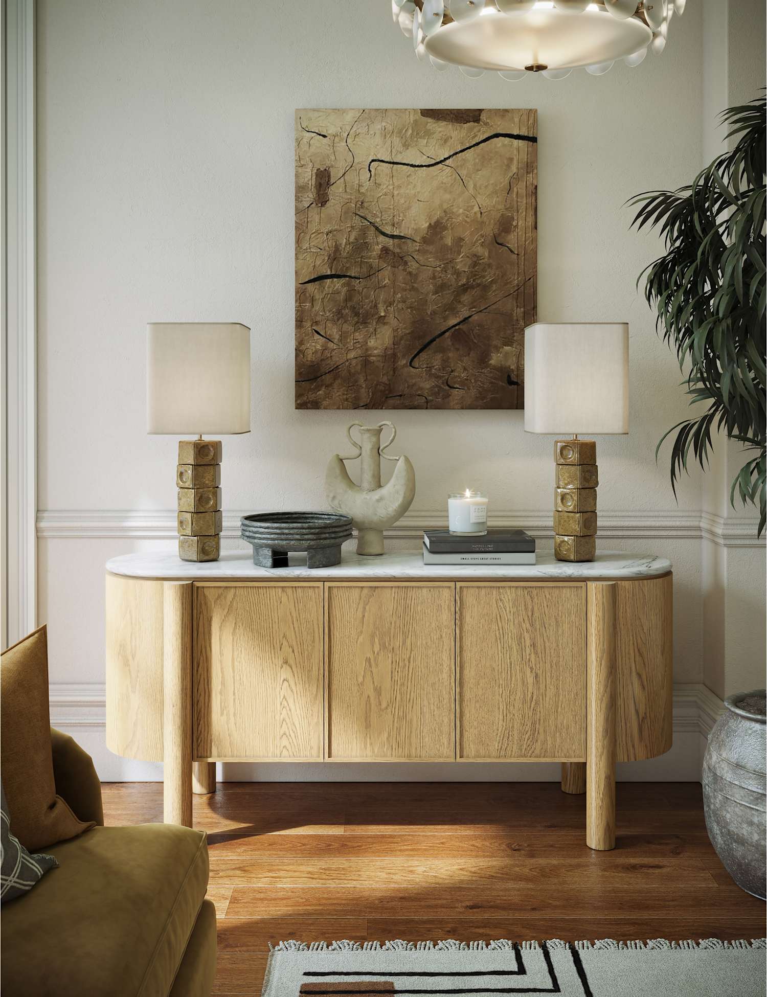 Corndell Phoenix Marble Top Large Sideboard Natural