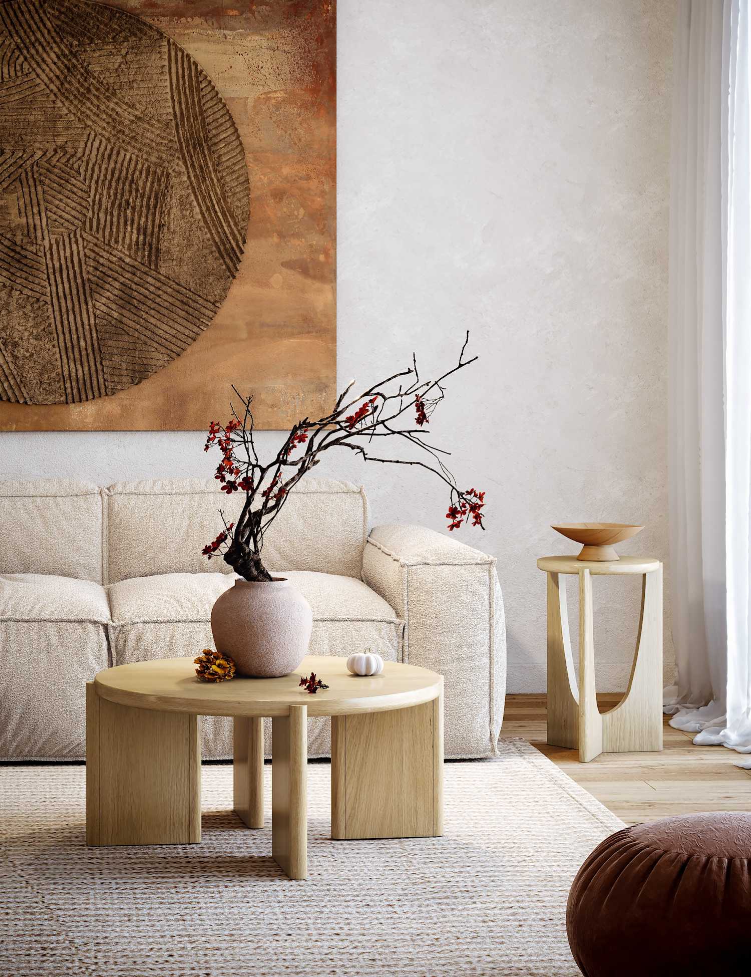 Corndell Cara Round Oak Coffee Table Neutral