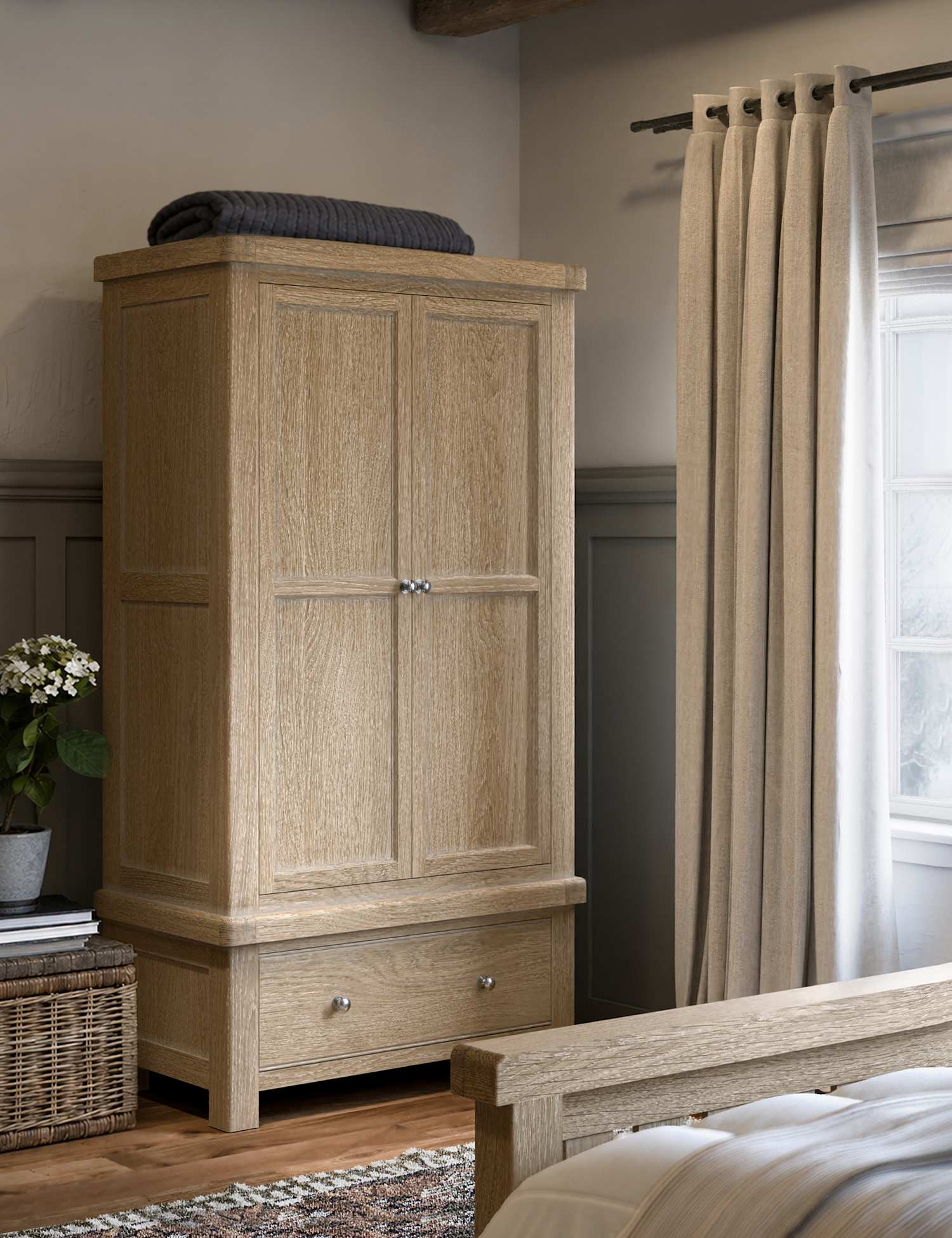 Corndell Normandy White Wash Two Door Wardrobe Natural