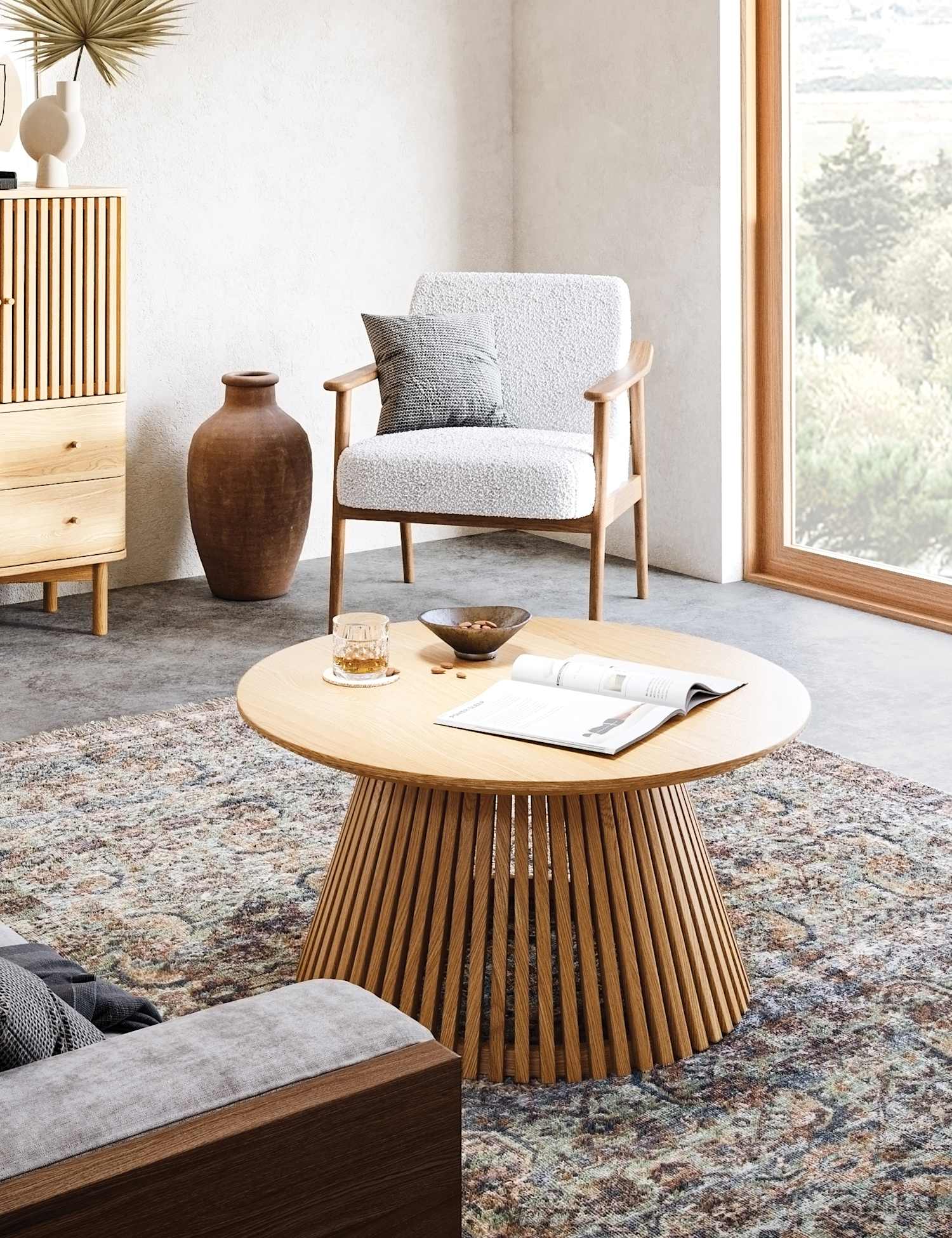 Corndell Soho Round Slatted Coffee Table Natural