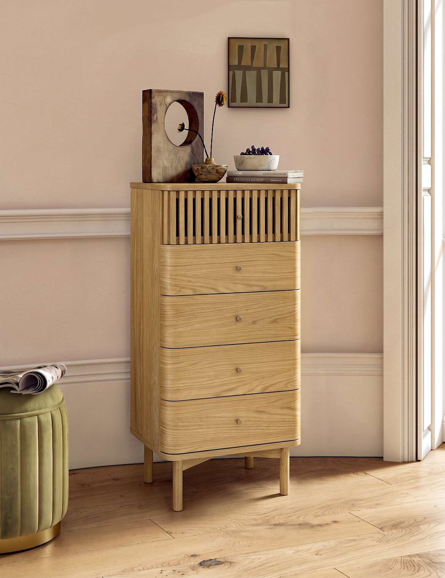 Corndell Soho Medium Oak Veneer Tallboy Natural