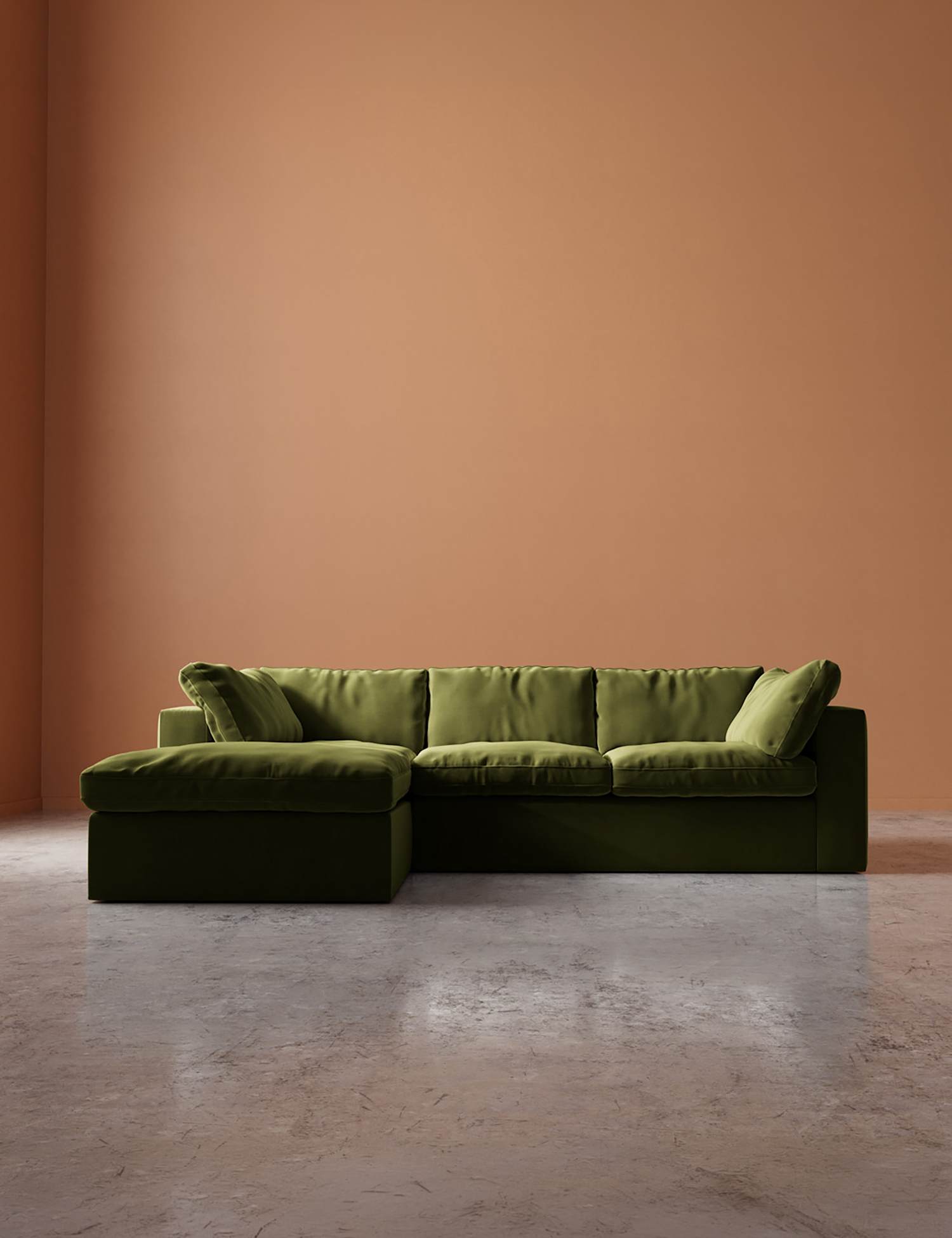 Swoon Seattle Easy Velvet Left Corner Sofa Green