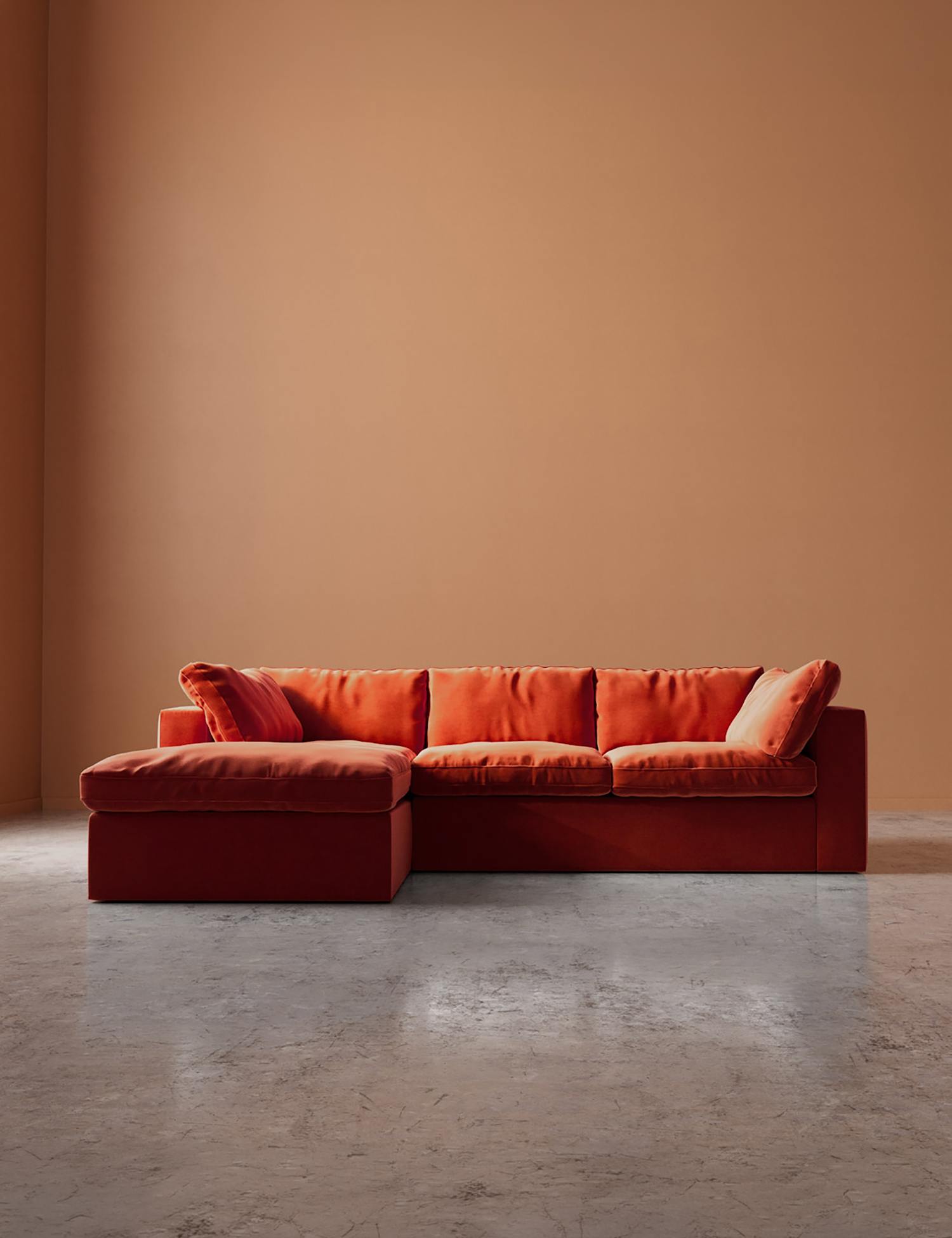 Swoon Seattle Easy Velvet Left Corner Sofa Orange