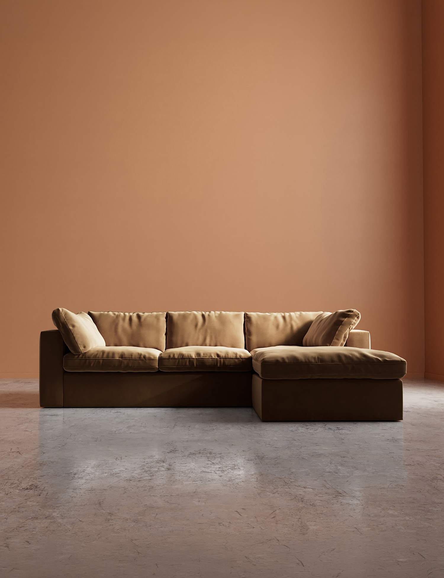 Swoon Seattle Easy Velvet Right Corner Sofa Tan