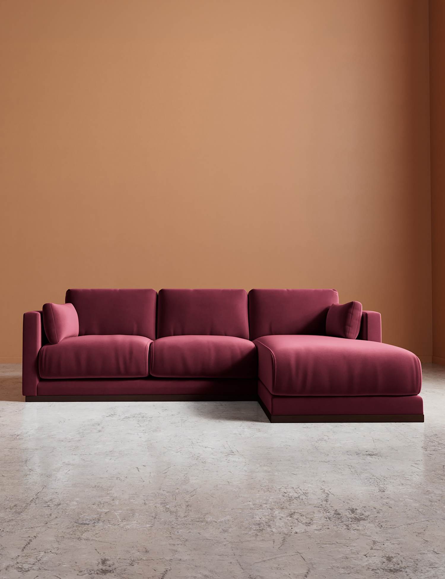 Swoon Alesund Easy Velvet Right Corner Sofa Burgundy