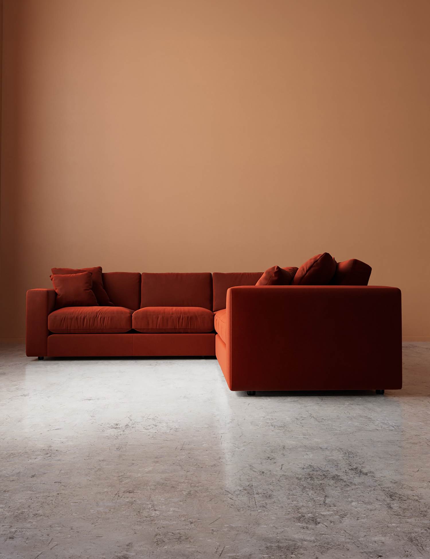 Swoon Althaea Crushed Velvet Corner Sofa Dark Orange