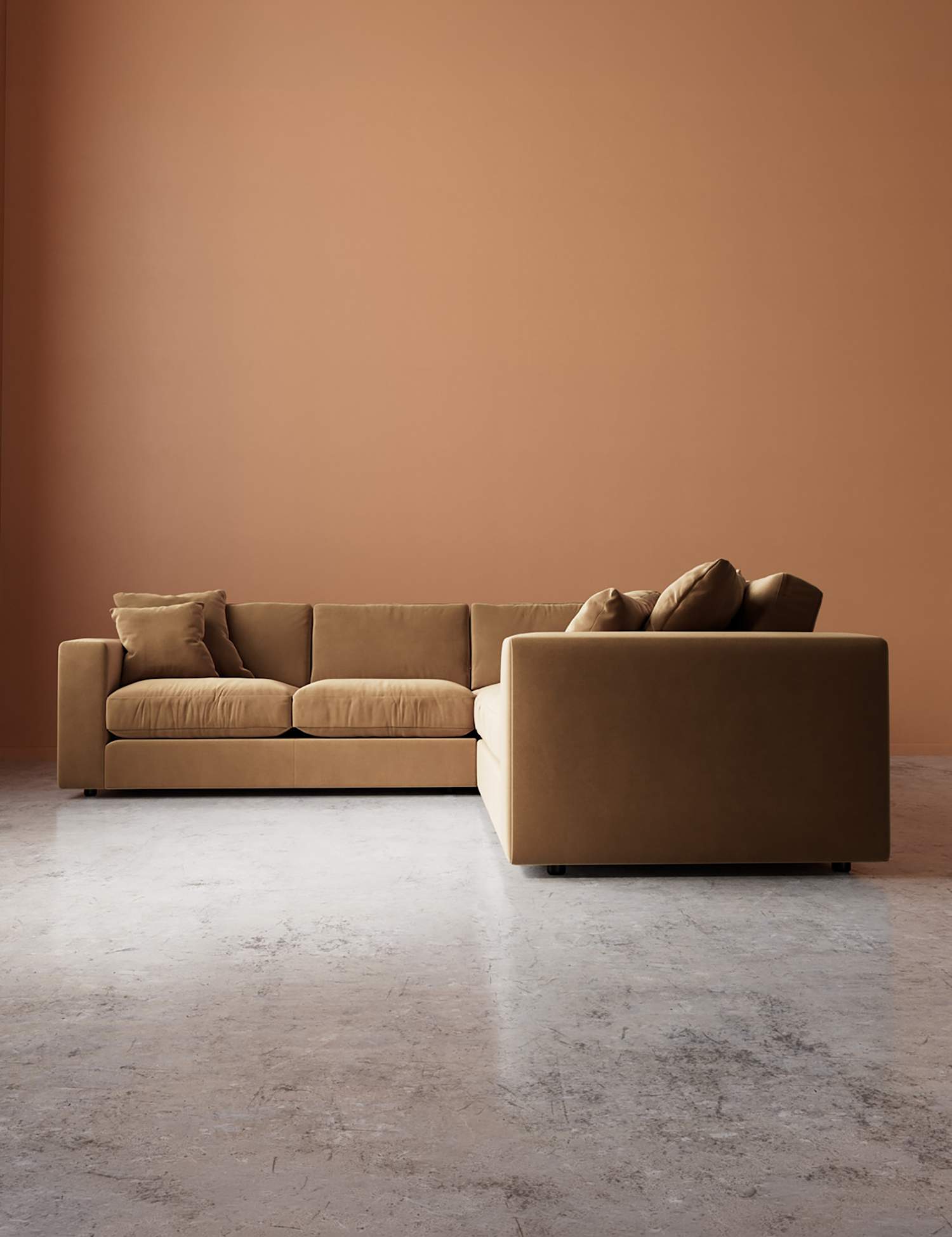 Swoon Althaea Easy Velvet Corner Sofa Tan