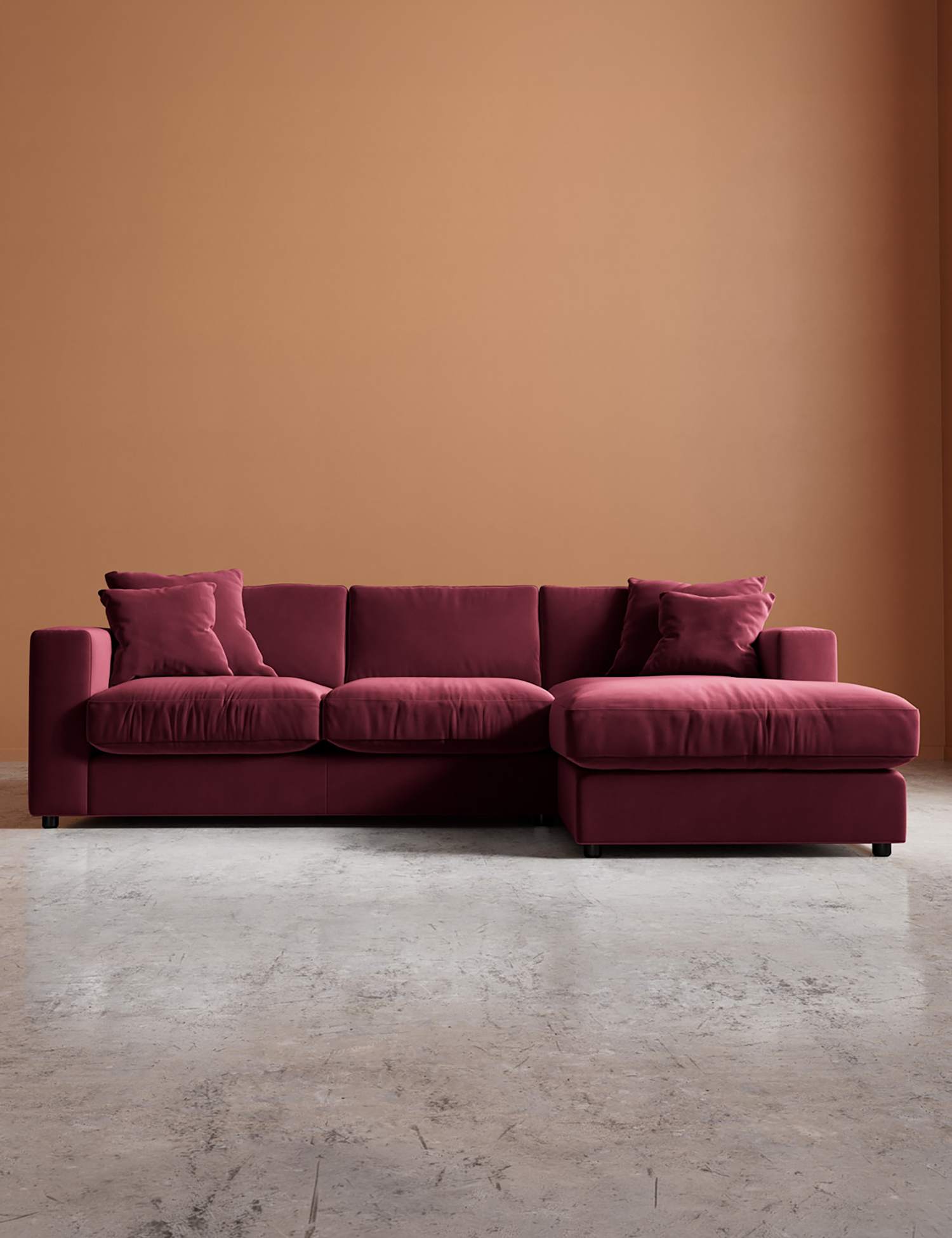 Swoon Althaea Easy Velvet Right Corner Sofa Burgundy