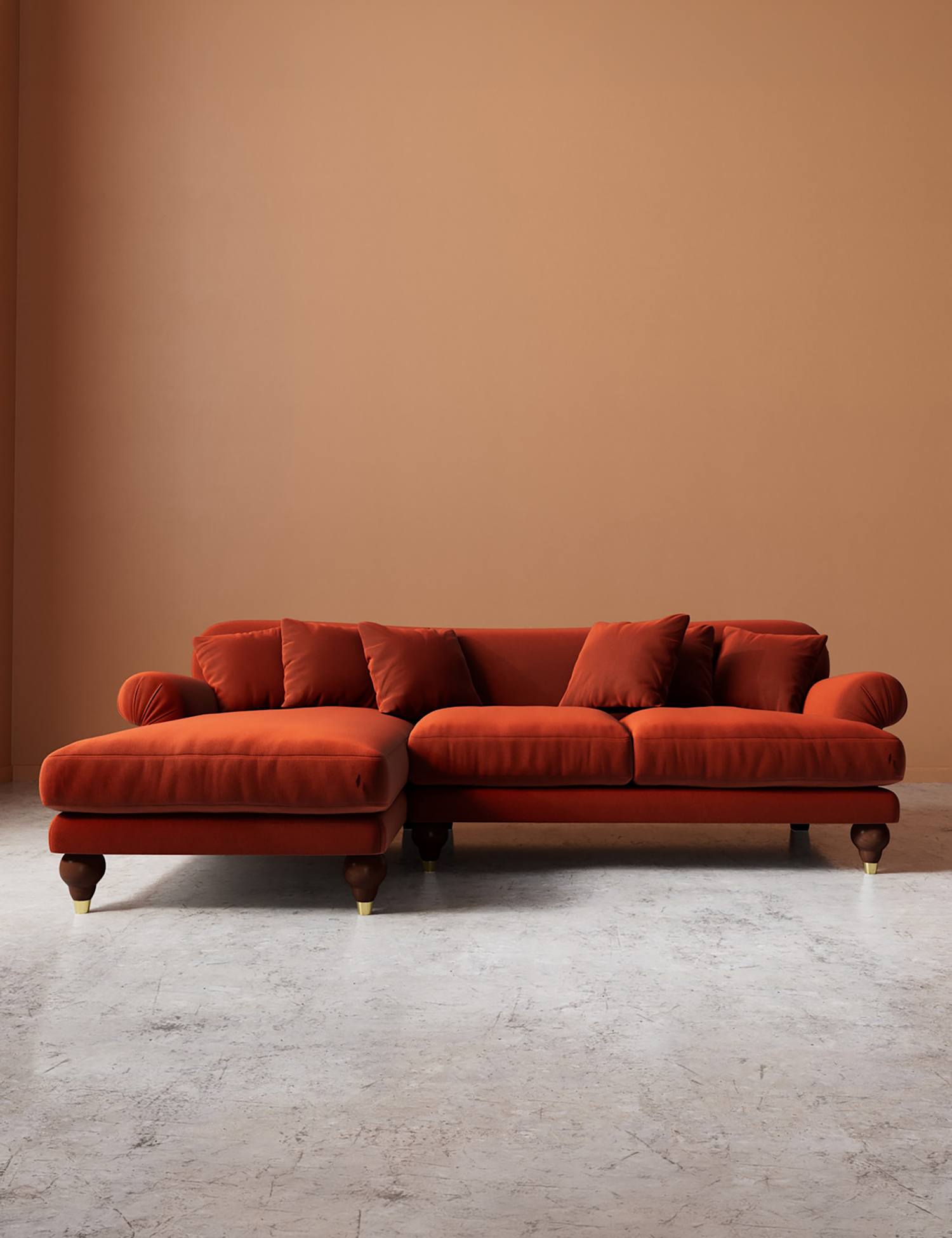Swoon Willows Crushed Velvet Left Corner Sofa Dark Orange
