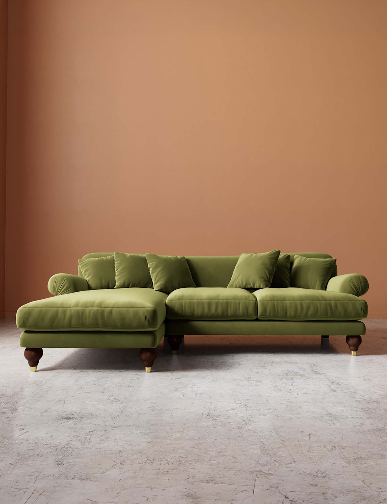Swoon Willows Easy Velvet Left Corner Sofa Green