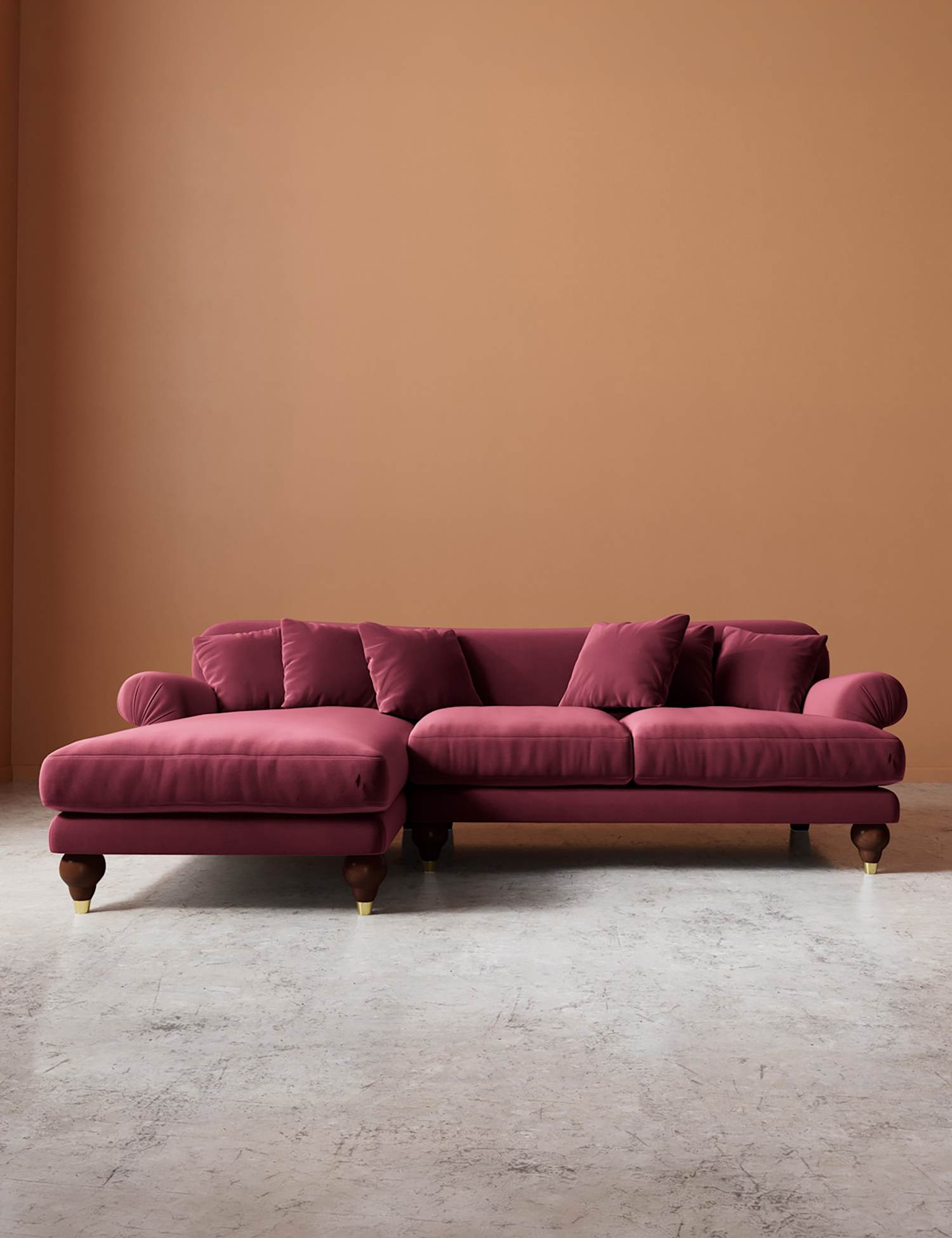 Swoon Willows Easy Velvet Left Corner Sofa Burgundy