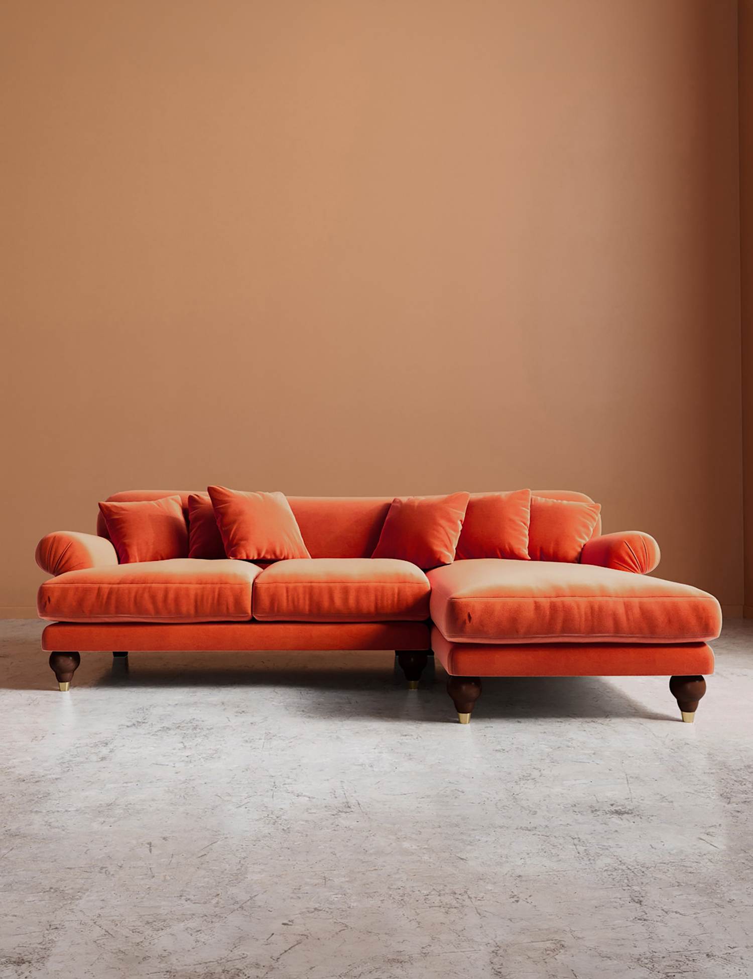 Swoon Willows Easy Velvet Right Corner Sofa Orange