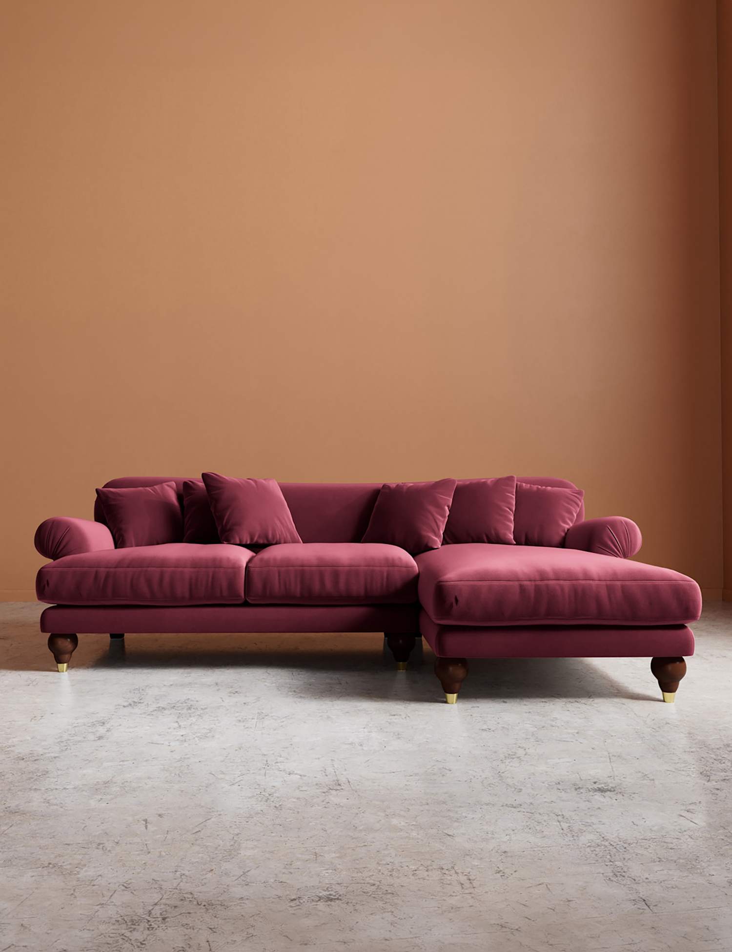 Swoon Willows Easy Velvet Right Corner Sofa Burgundy