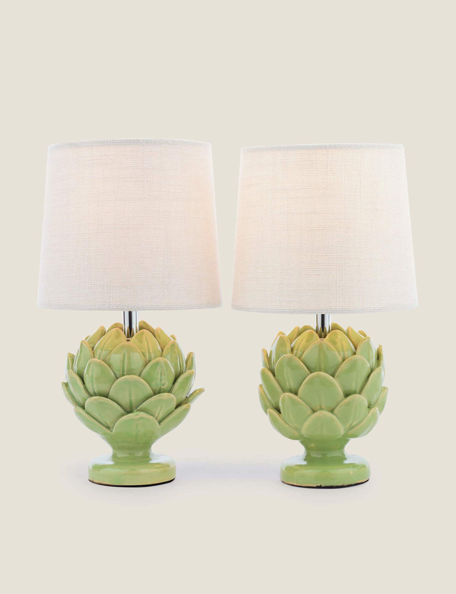 Laura Ashley Set of 2 Artichoke Ceramic Table Lamps Green