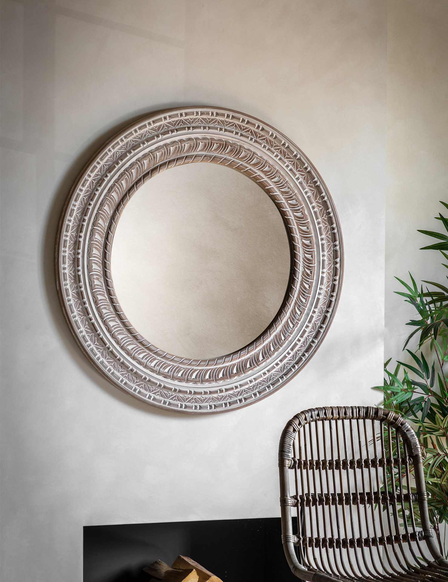 Gallery Direct Kota Wooden Large Round Wall Mirror Natural