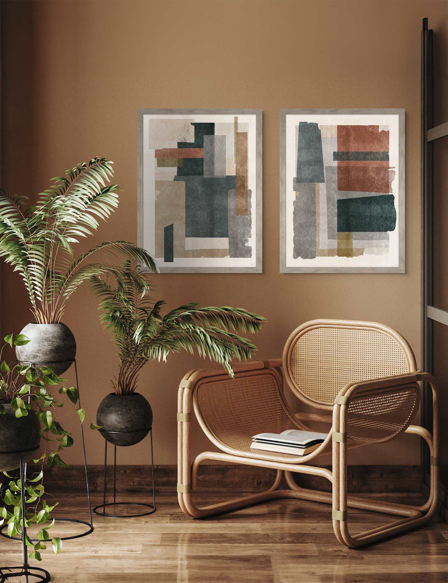 Gallery Direct Set of 2 Skimming Shapes Abstract Framed Art Multi