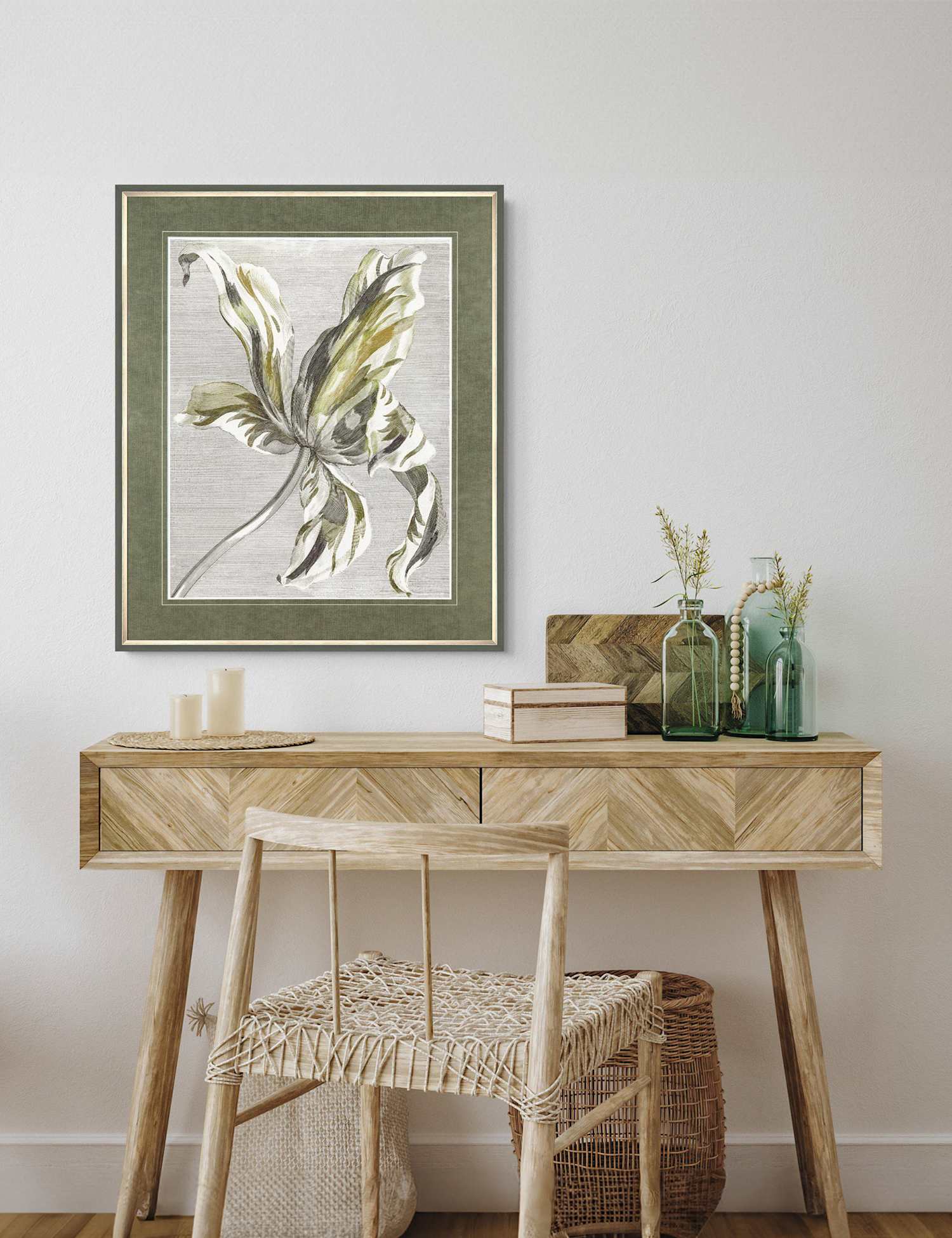 Gallery Direct Tulip Bloom Floral Rectangle Framed Art Green