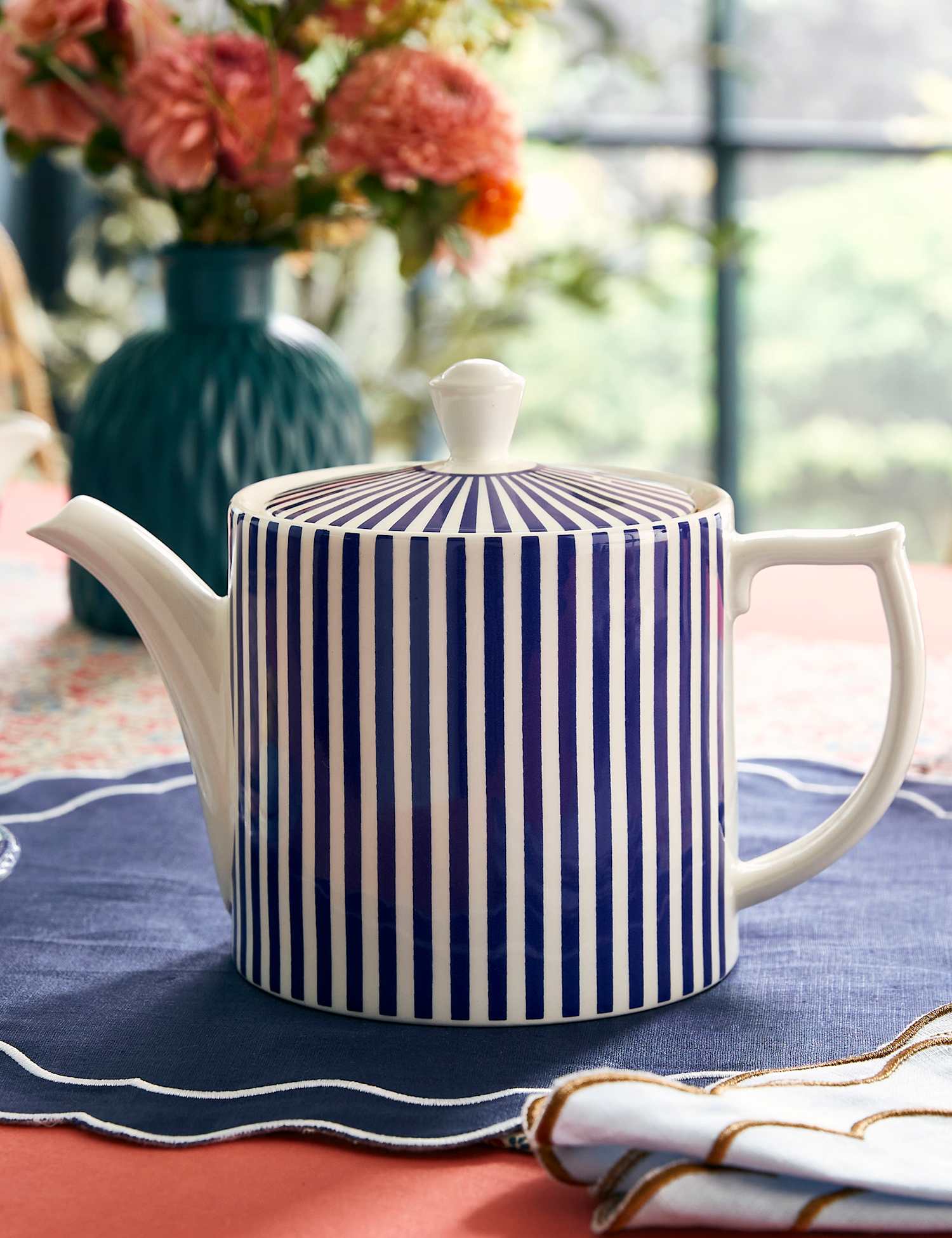 Image of Spode Striped Teapot Blue