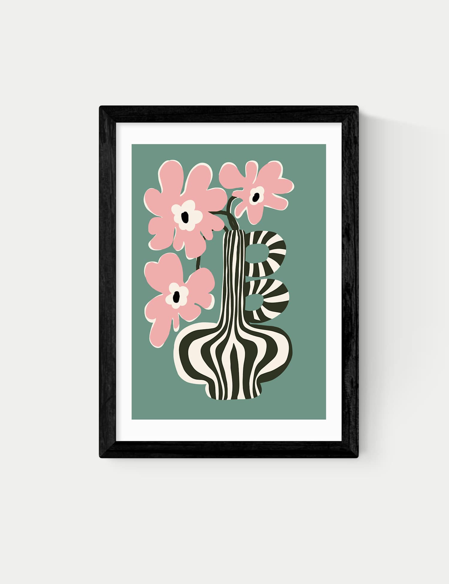 East End Prints Floral Stripe Framed Art Black