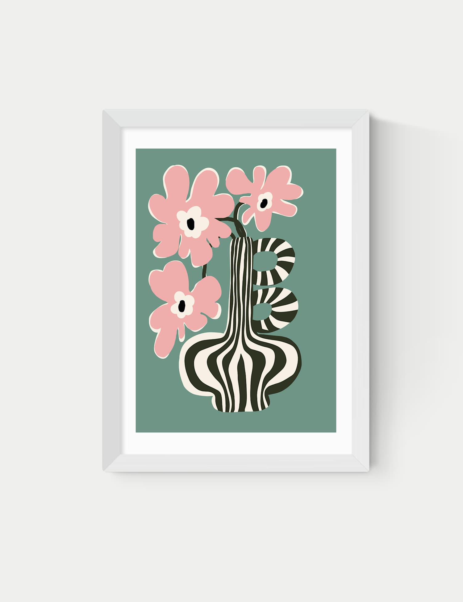 East End Prints Floral Stripe Framed Art White