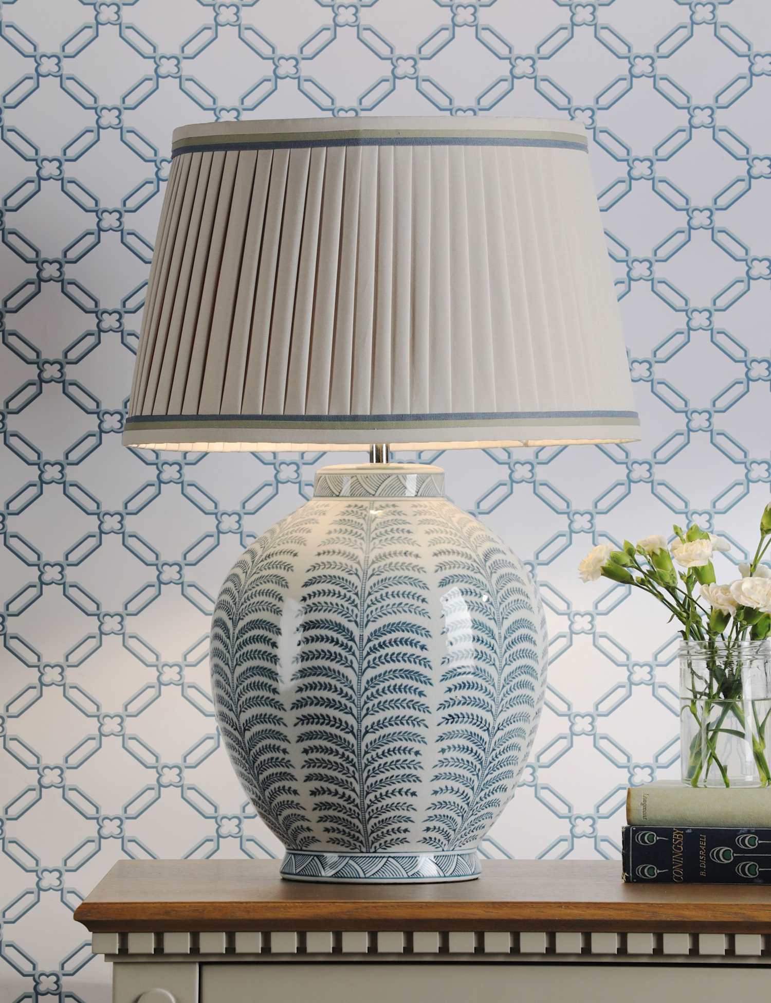 Laura Ashley Stannard Leaf Print Table Lamp Blue