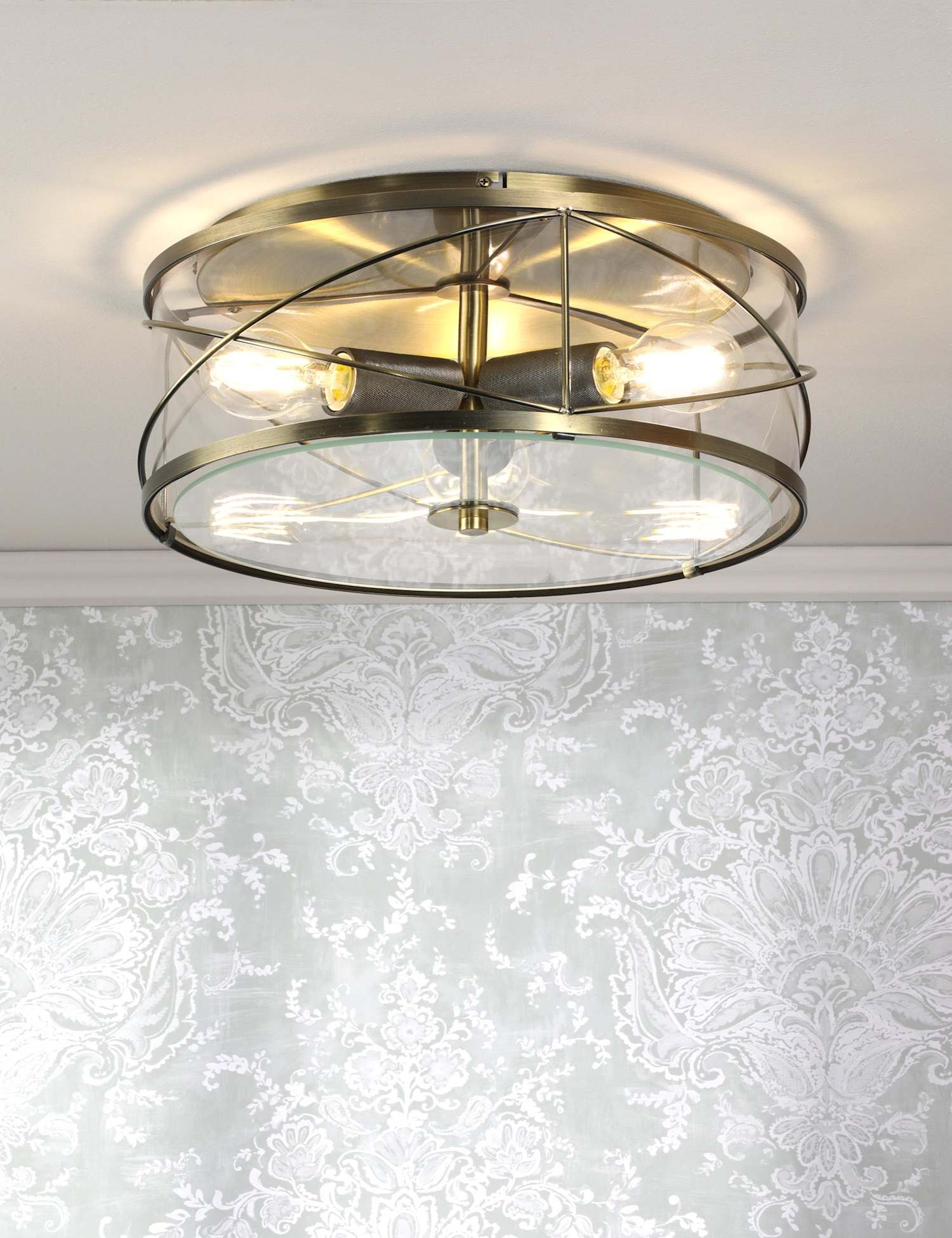 Laura Ashley Beckworth 3 Light Flush Ceiling Light Antique Brass