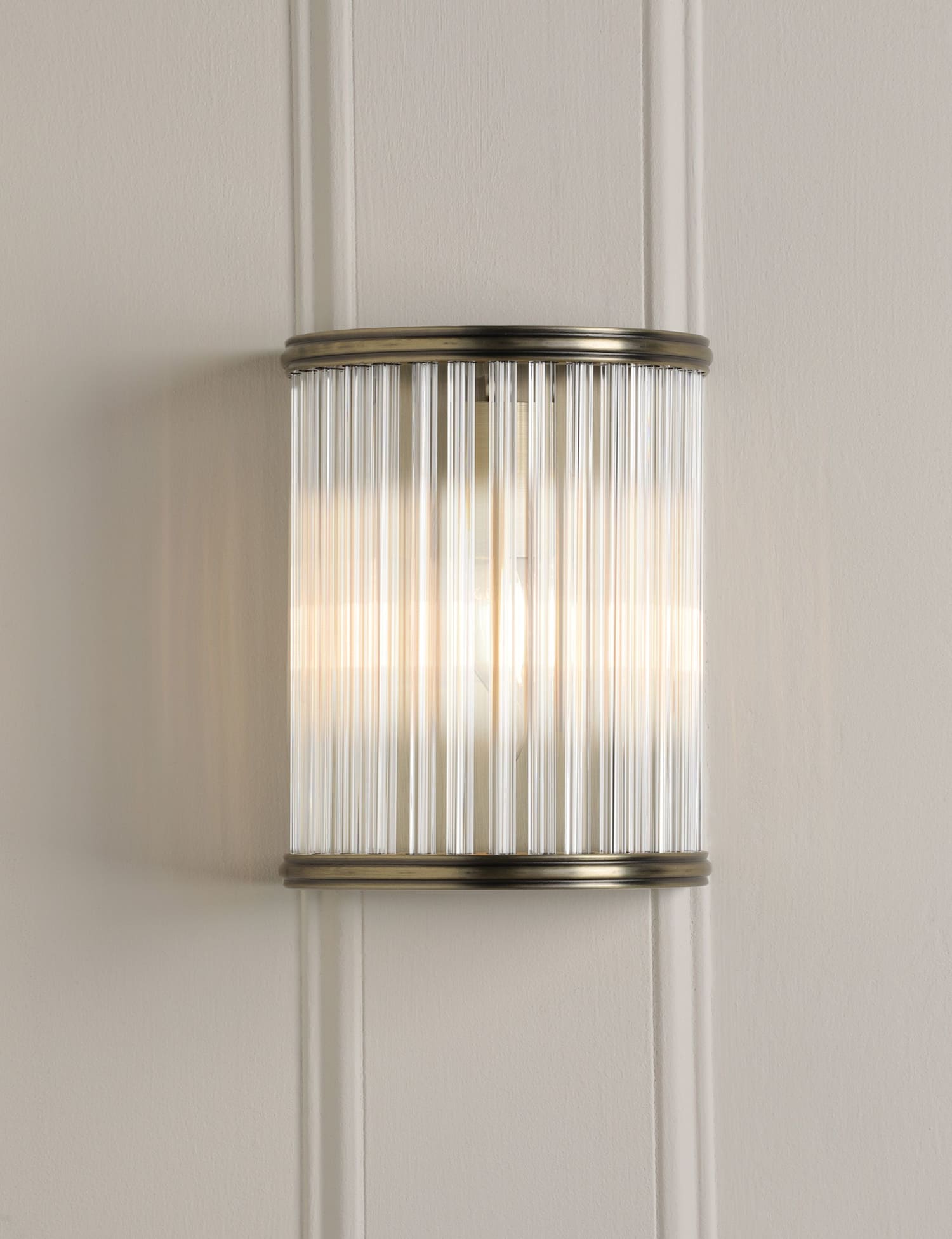 Laura Ashley Sutton Metal & Ribbed Glass Wall Light Antique Brass